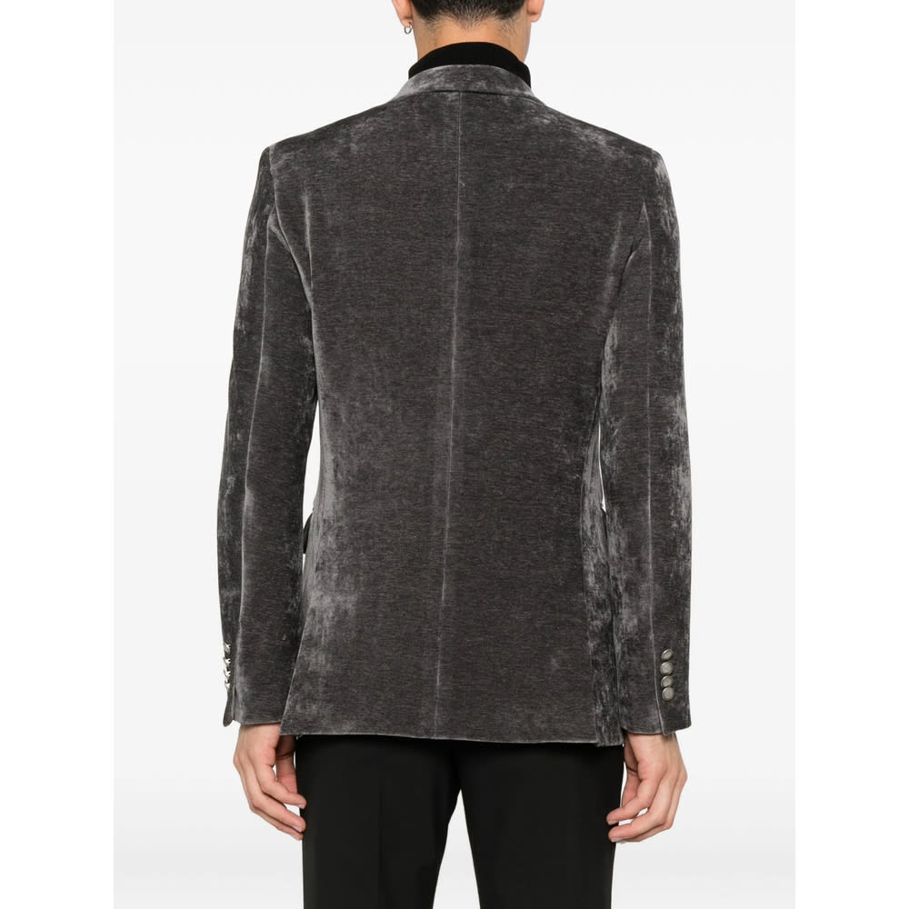 Reveres 1949 Double-breasted Velvet Jacket In Gray