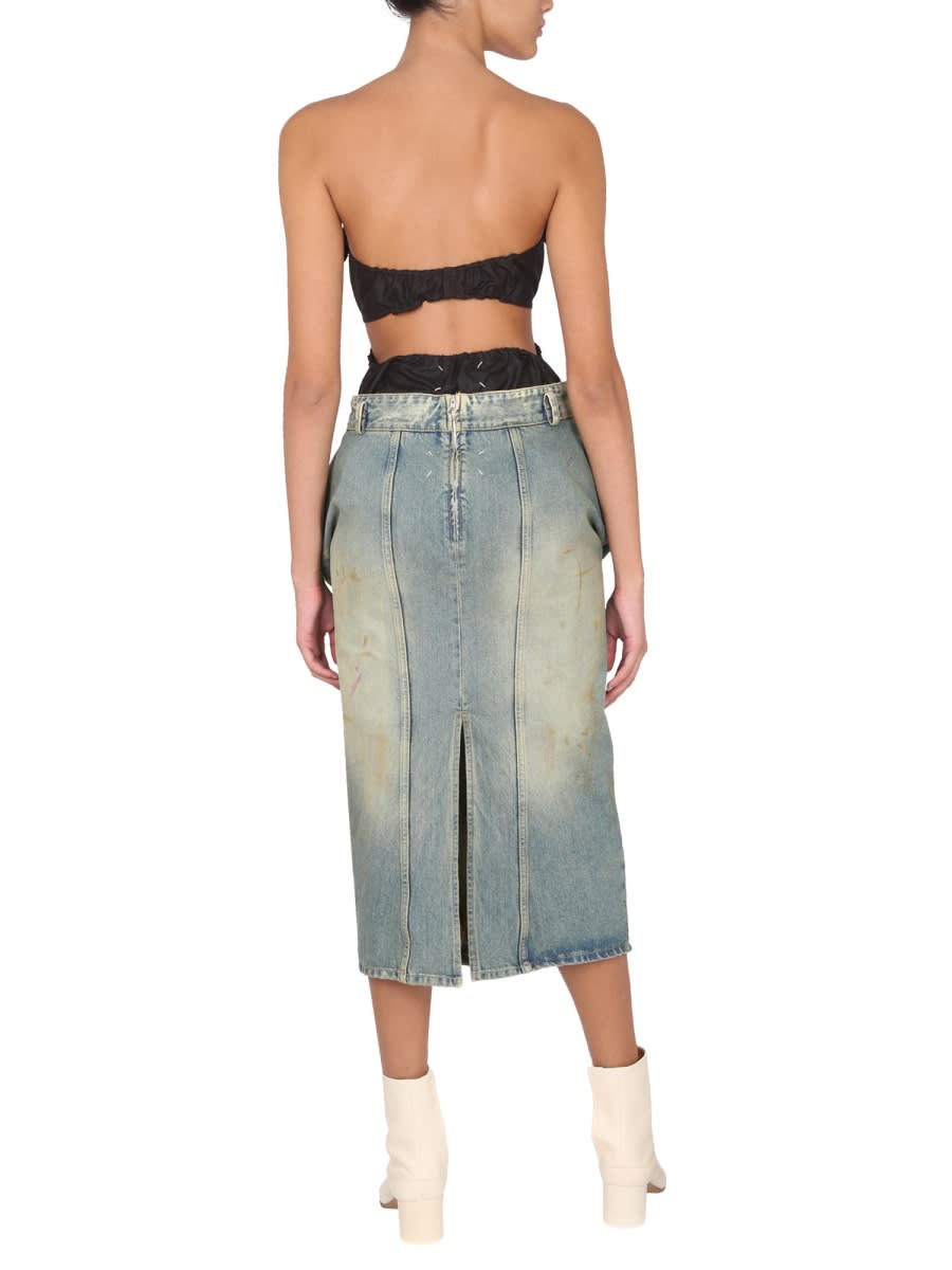 Shop Maison Margiela Denim Ruffled Skirt In Dirty Wash
