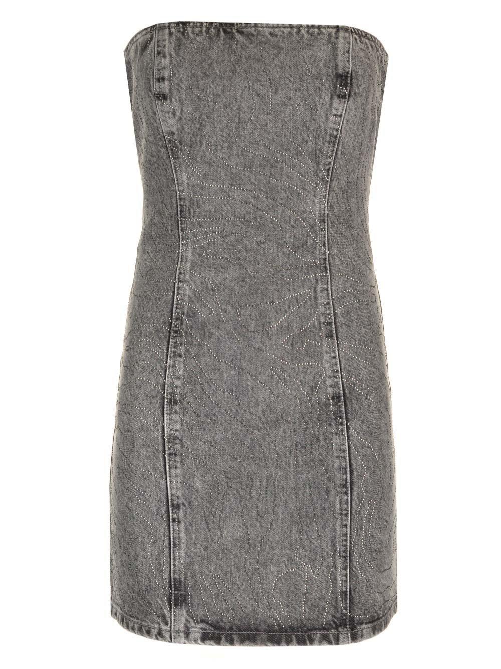Shop Rotate Birger Christensen Herla Embellished Strapless Denim Dress In Grey