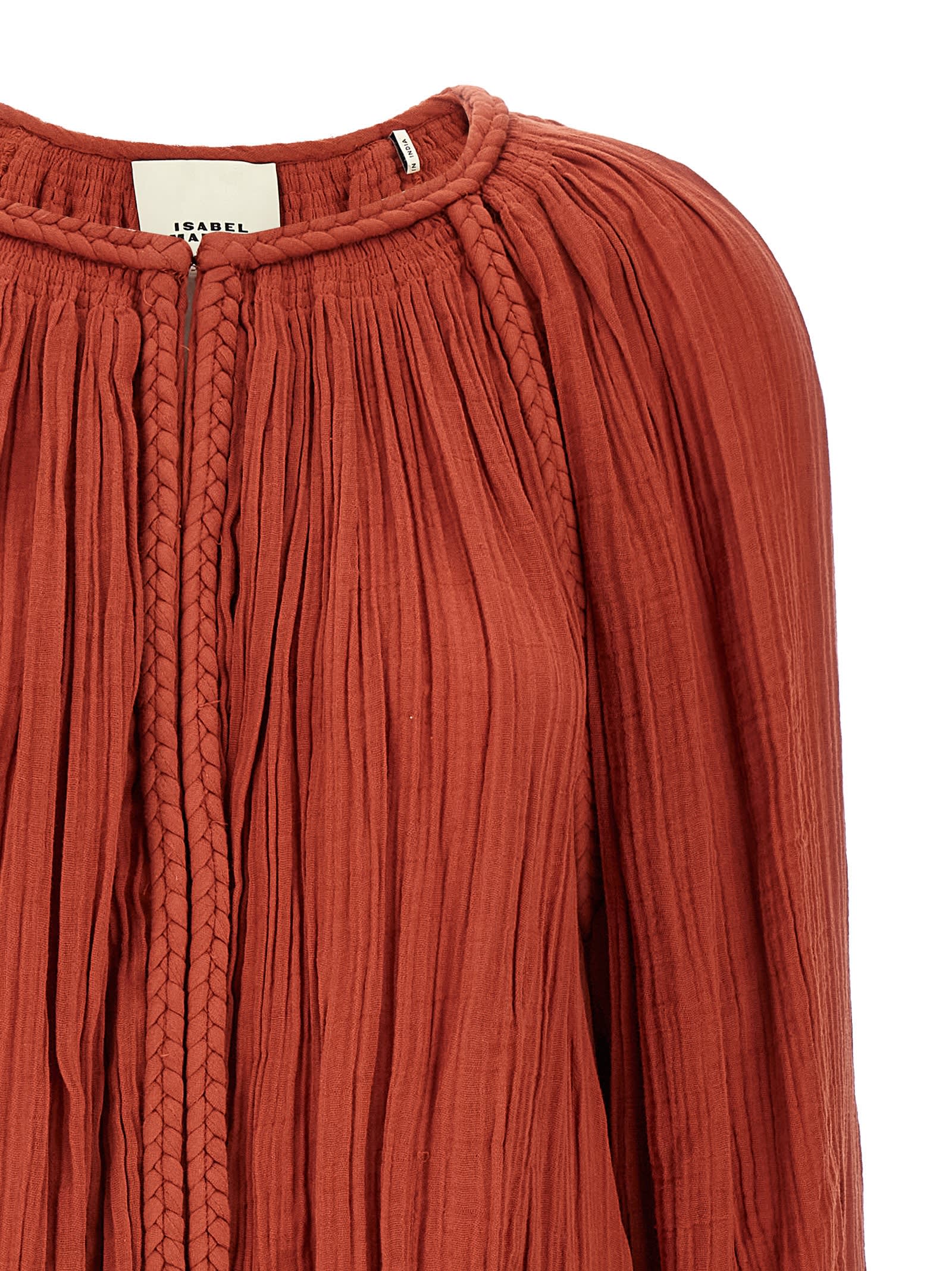 Isabel Marant Dress With Trim Drawstring Pleats Sleeves In Orange