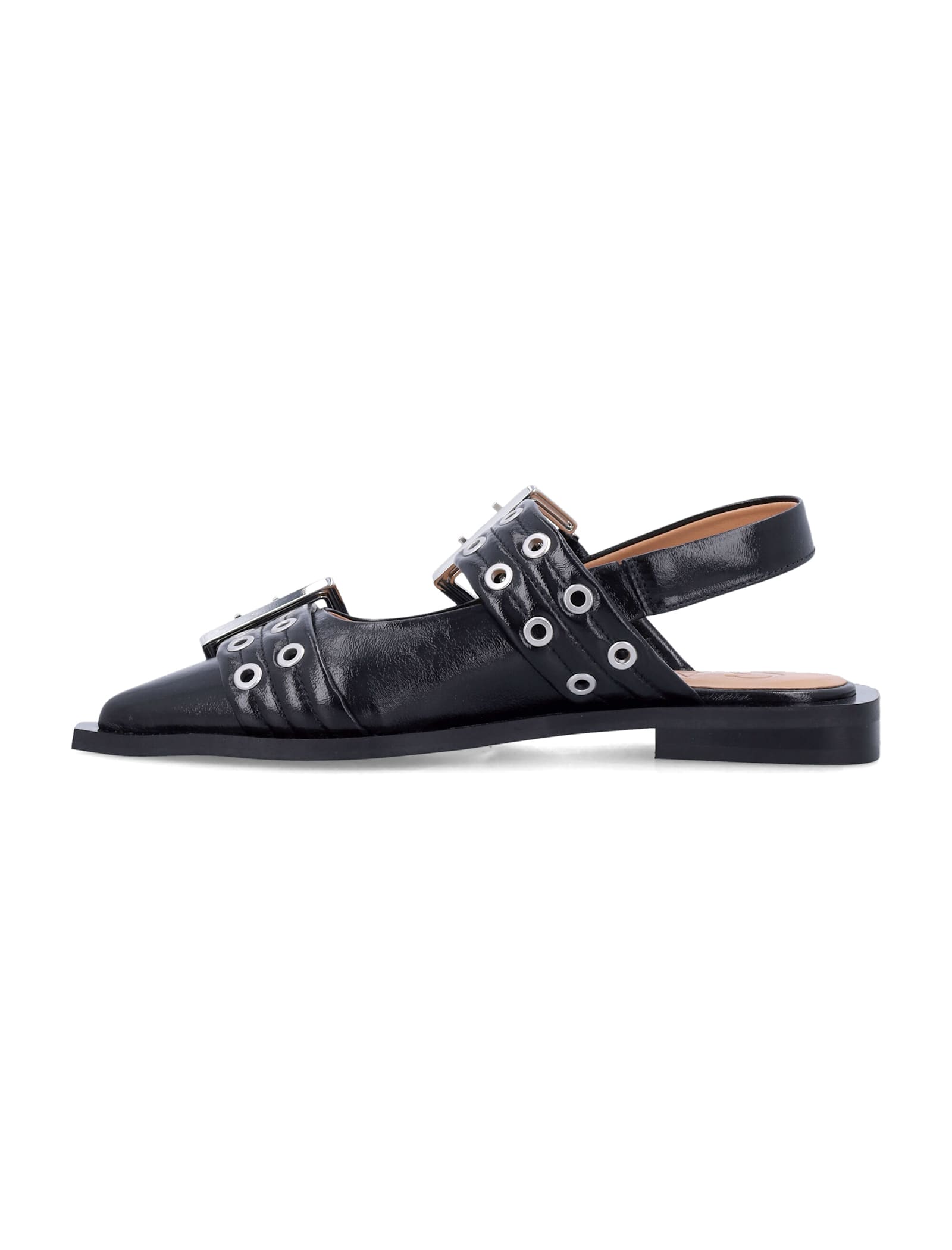 Ganni Feminine Buckle Ballerinas In Black