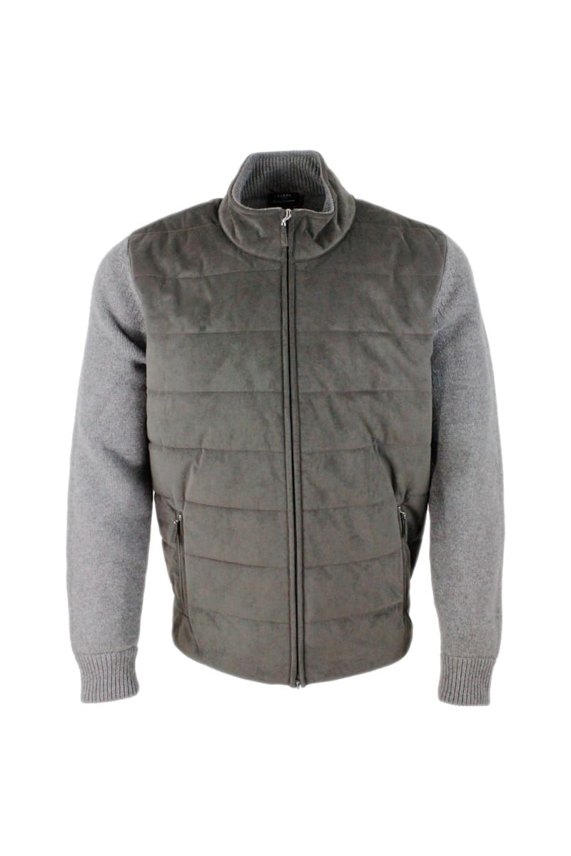 Barba Napoli Bi-material Bomber Jacket In Wool And Alcantara In The Front. Closure And Pockets With Zip Closure