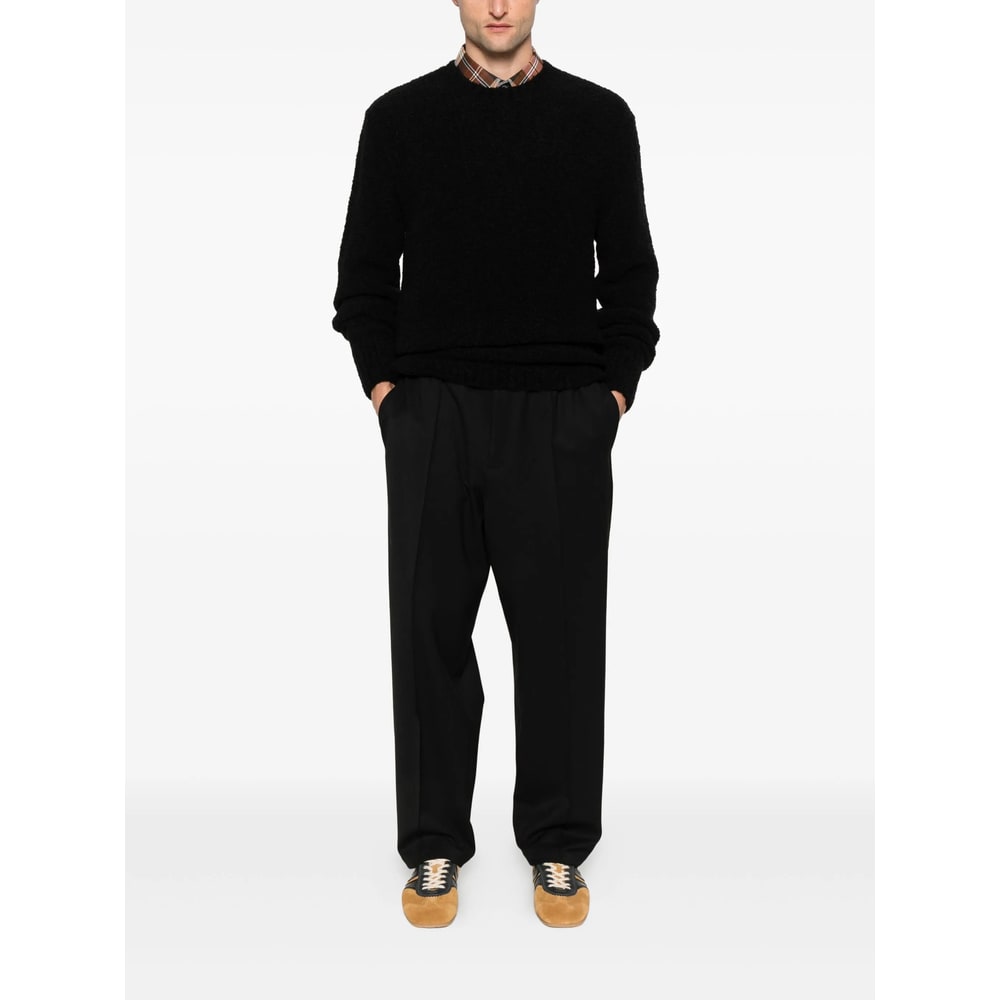 Seven Gauge Textured Black Crewneck Sweater With Relaxed Fit In Black