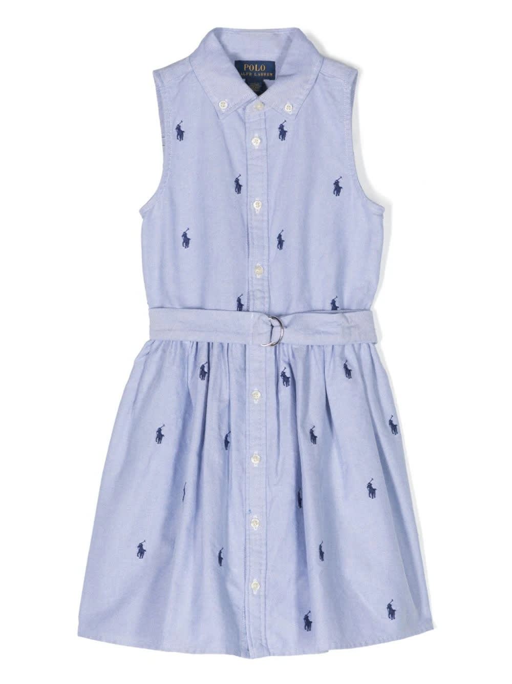 Shop Ralph Lauren Belted Striped Oxford Shirt Dress In Blue