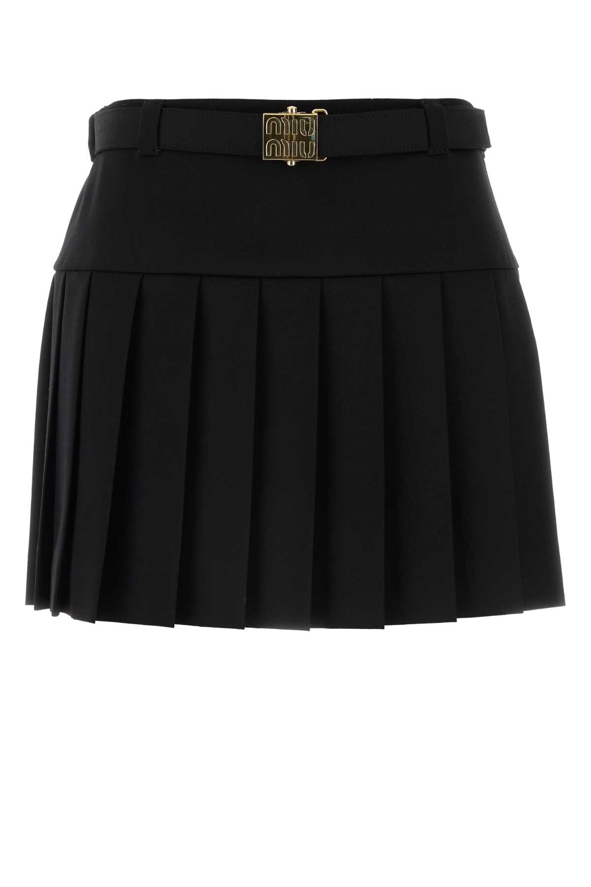 Miu Miu Black Stretch Wool Mini Skirt