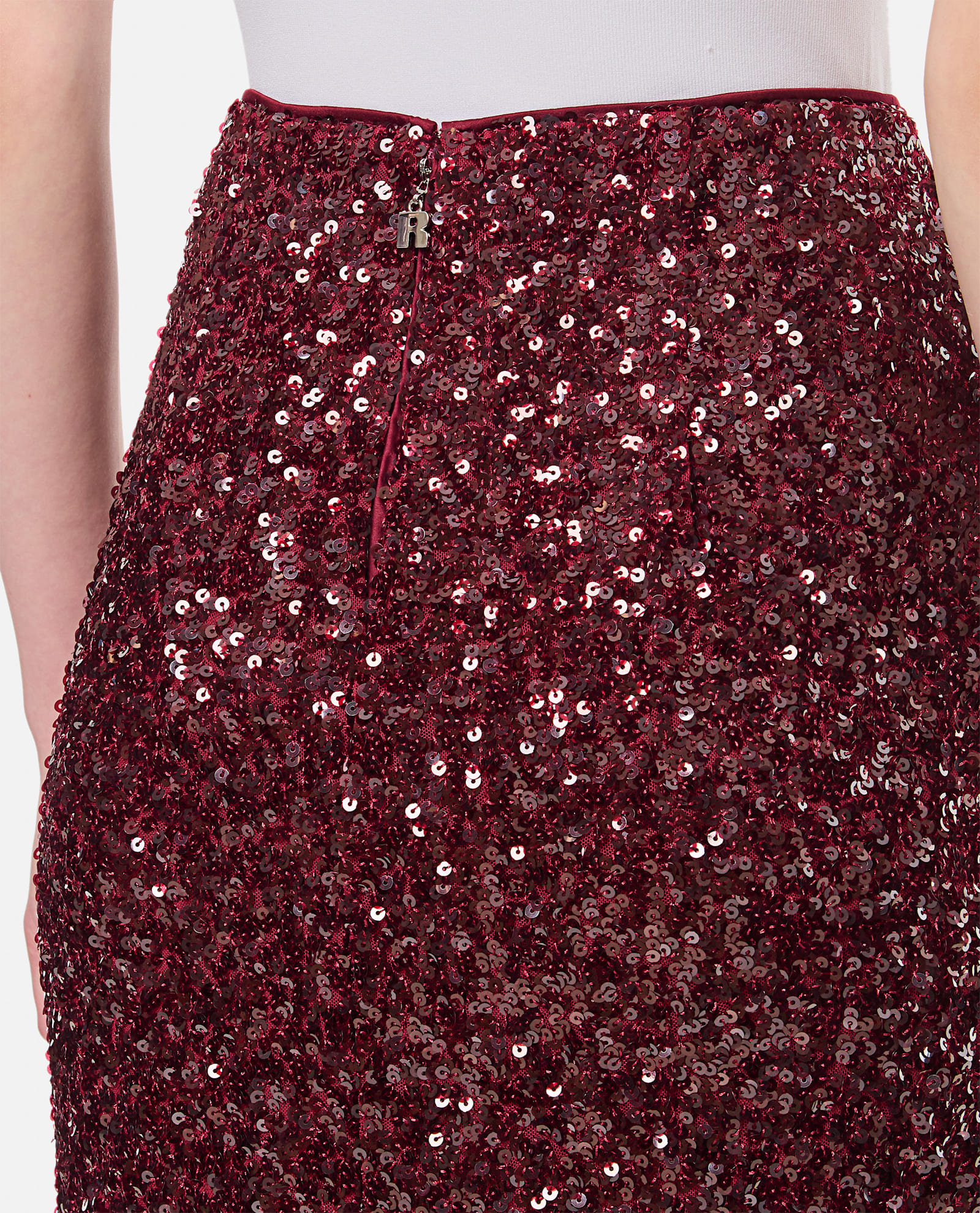 Rotate Birger Christensen Sequined Midi Pencil Skirt In Pink Polyester In Bordeaux