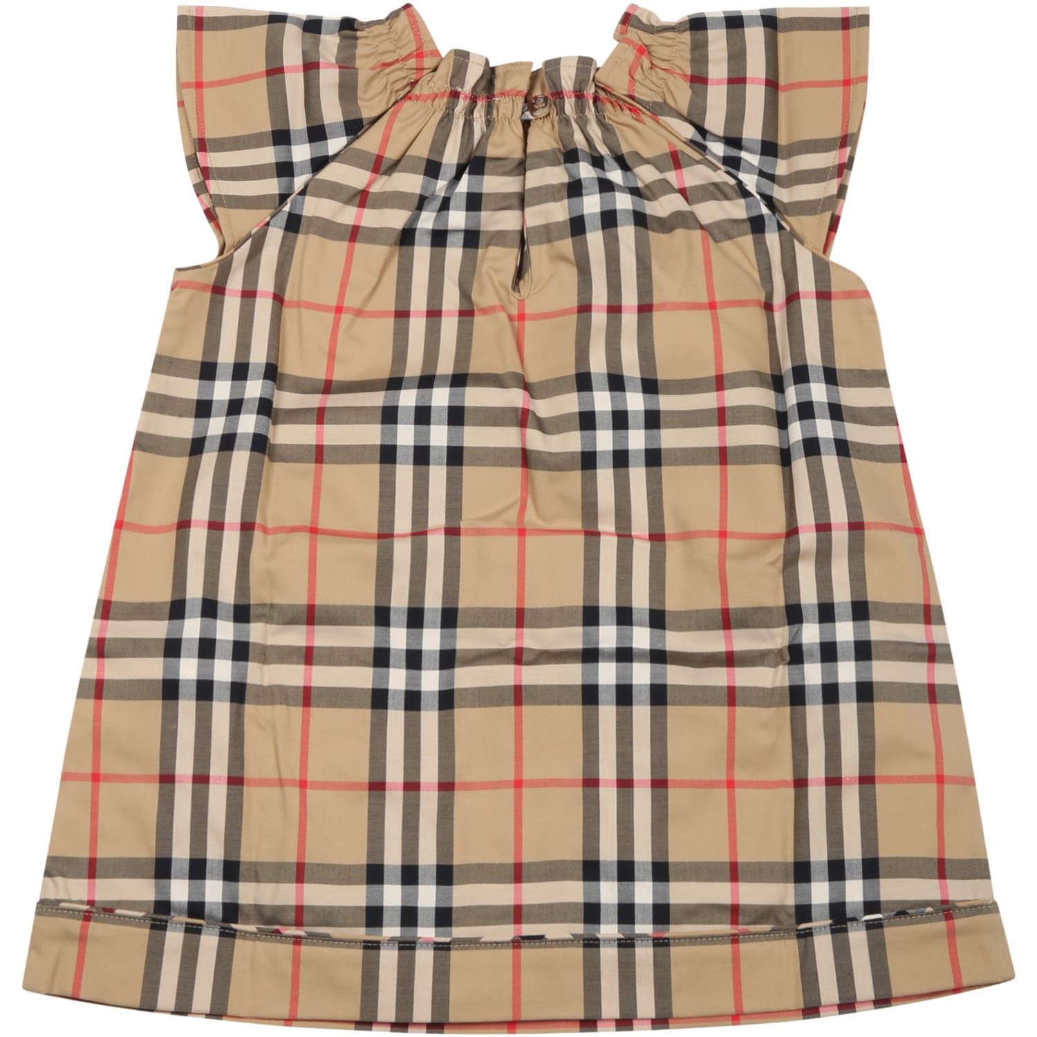 Shop Burberry Beige Dress For Baby Girl With Vintage Check In Multicolor