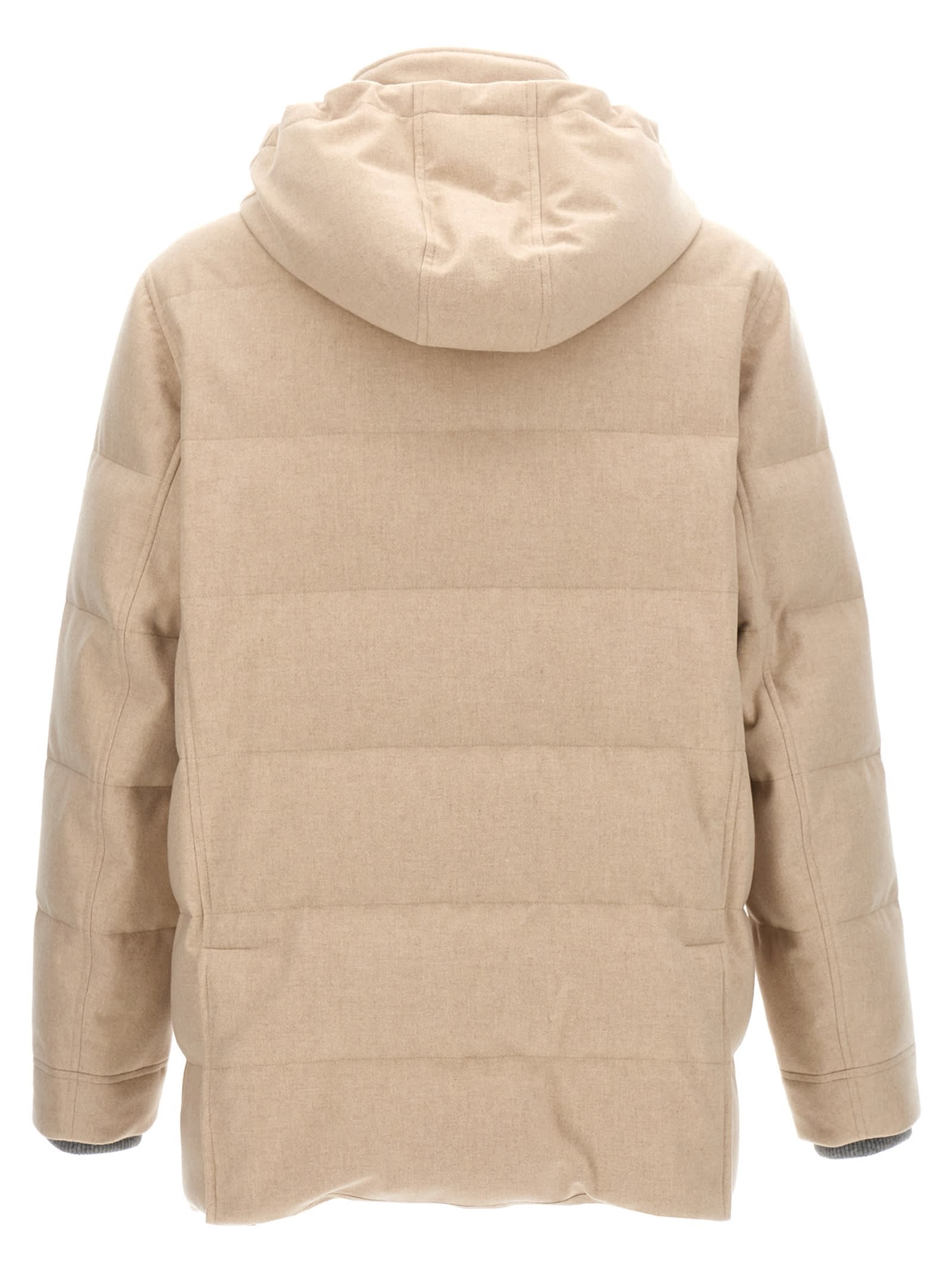 Shop Brunello Cucinelli Long Hooded Down Jacket In Beige