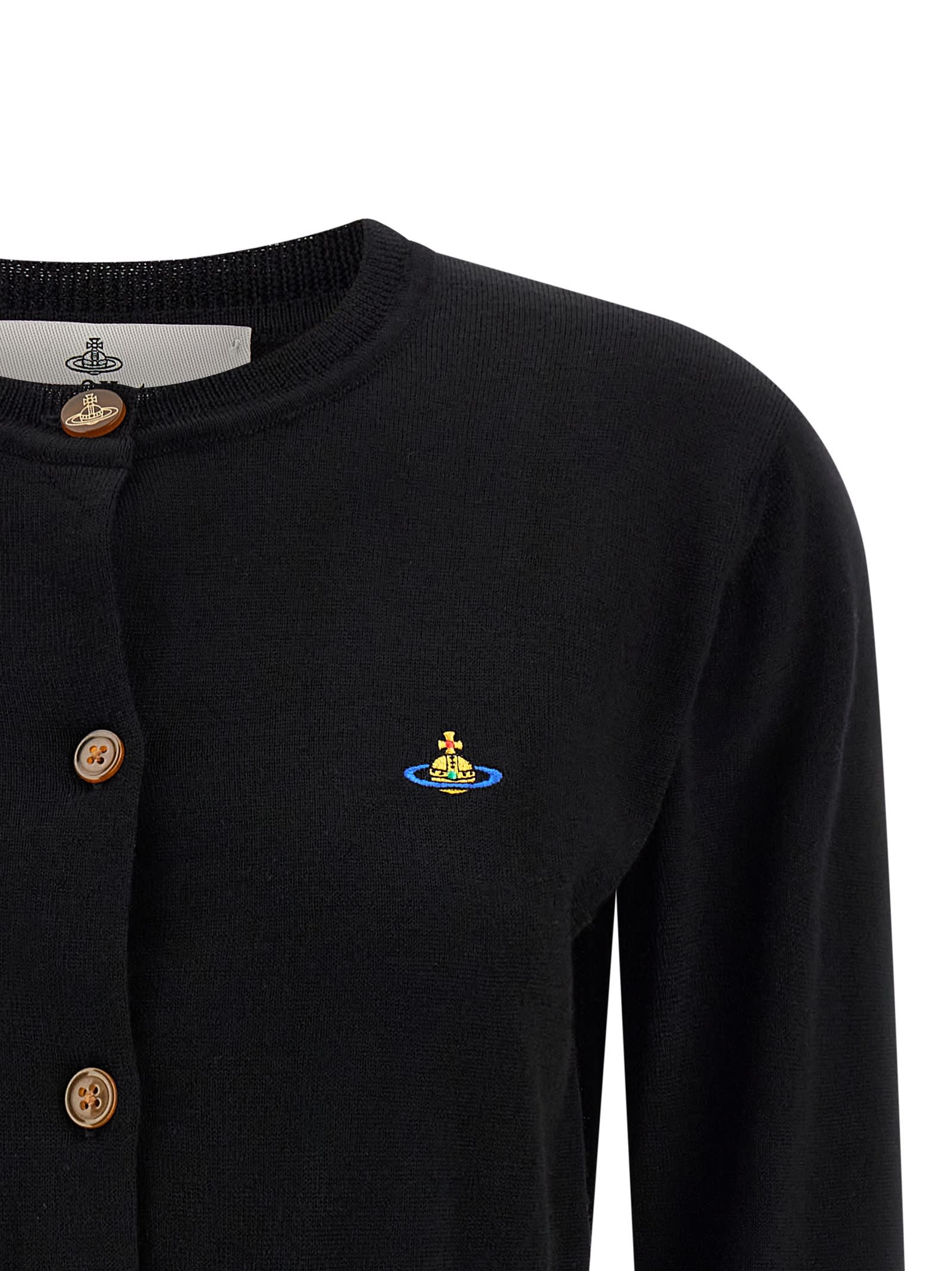 Vivienne Westwood Cropped Cardigan With Distinctive Buttons And Embroidered Emblem In Black