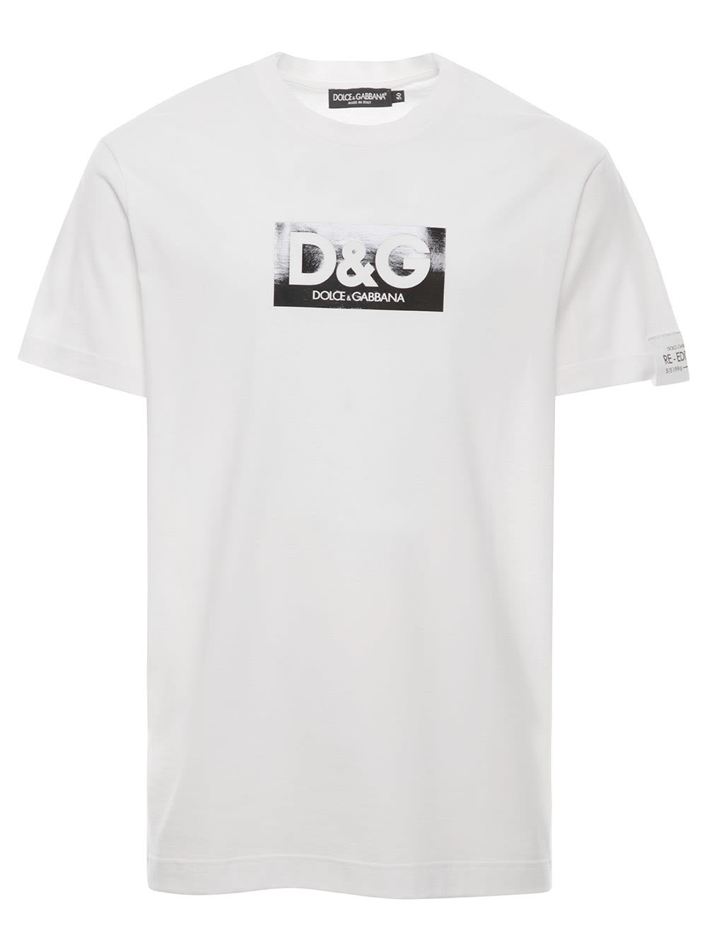 Shop Dolce & Gabbana White Crewneck T-shirt With Logo Print At The Chest In Cotton Man