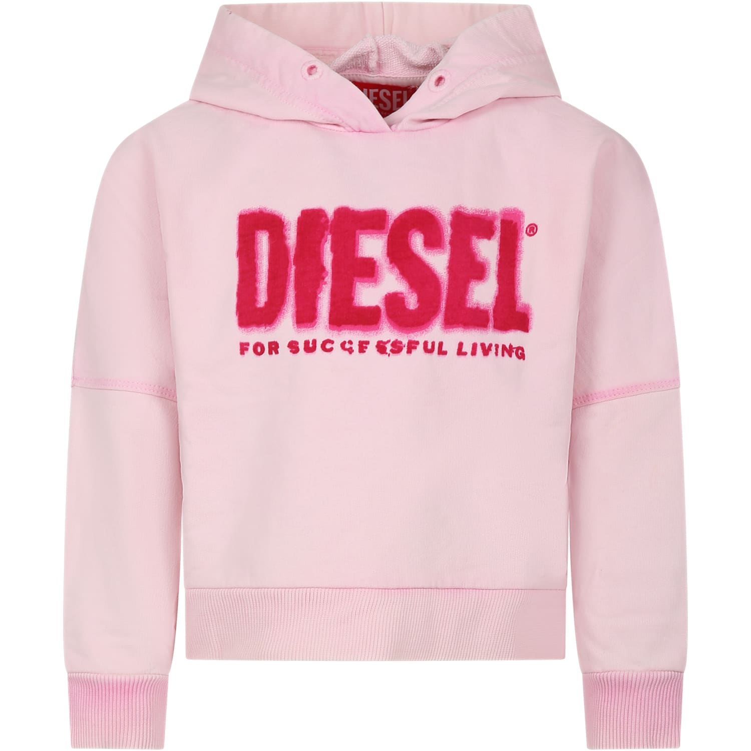 Diesel Kids' Pink Sweatshirt For Girl With Hood And Logo Print