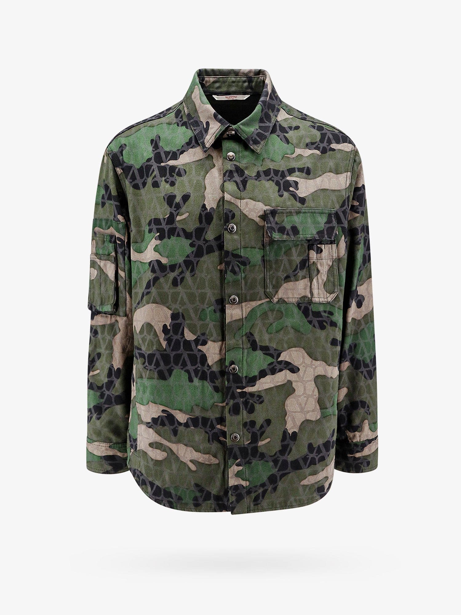 Valentino Men Cotton Jacket With Camouflage Motif In Green