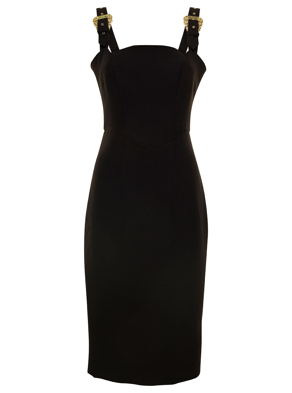 Versace Jeans Couture Black Bodycon Midi Dress In Polyester Woman In Black