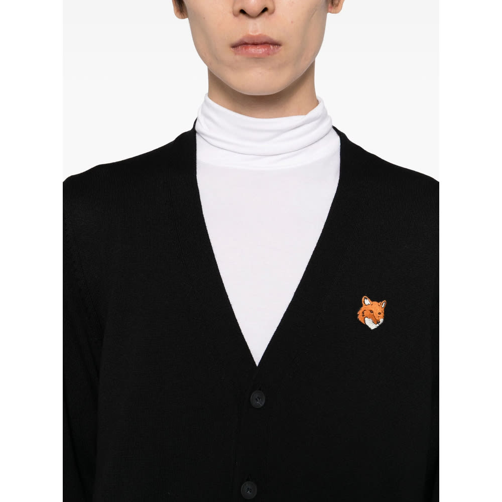 Maison Kitsuné Long Sleeve Wool Cardigan In Black