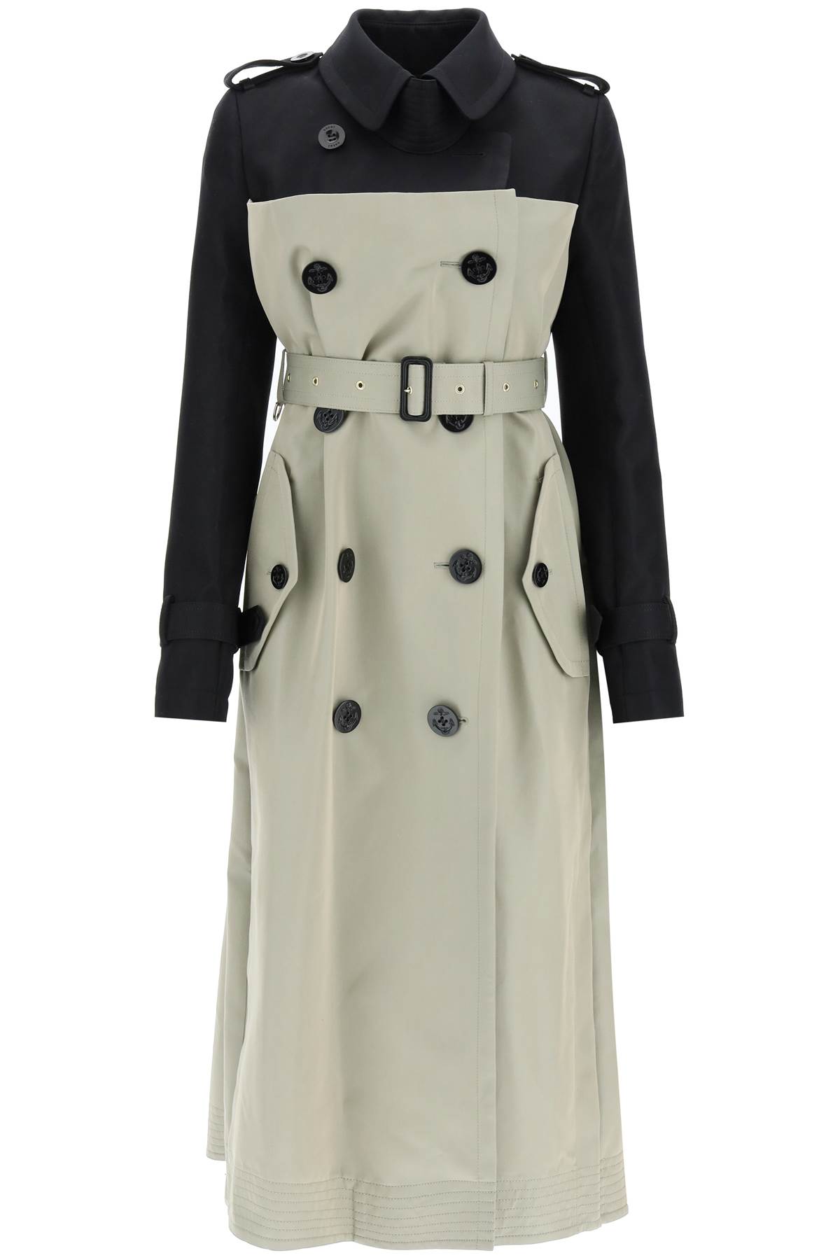 Sacai A-line Trench Coat With Contrasting Panel