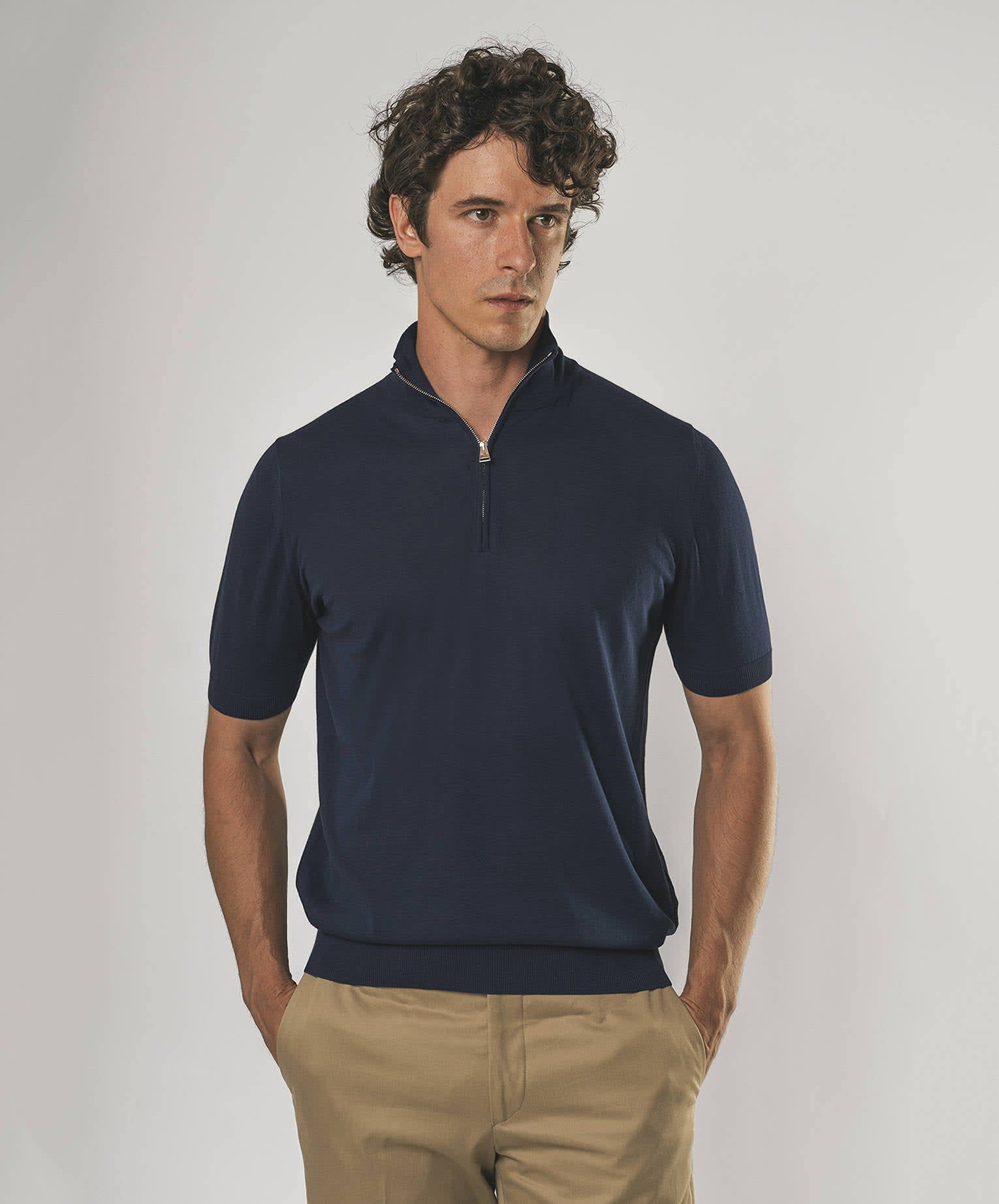 Larusmiani High Neck T-shirt With Zip Sweater In Blue