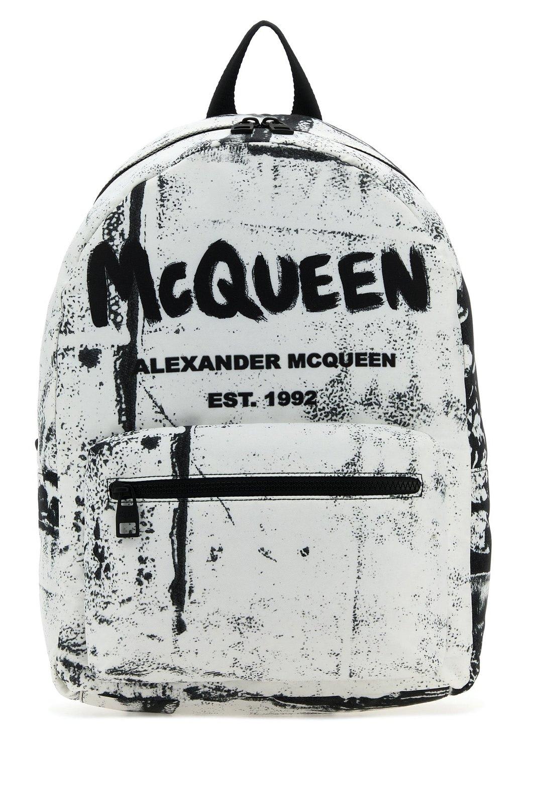 Shop Alexander Mcqueen Graffiti Logo Printed Backpack In Bianco