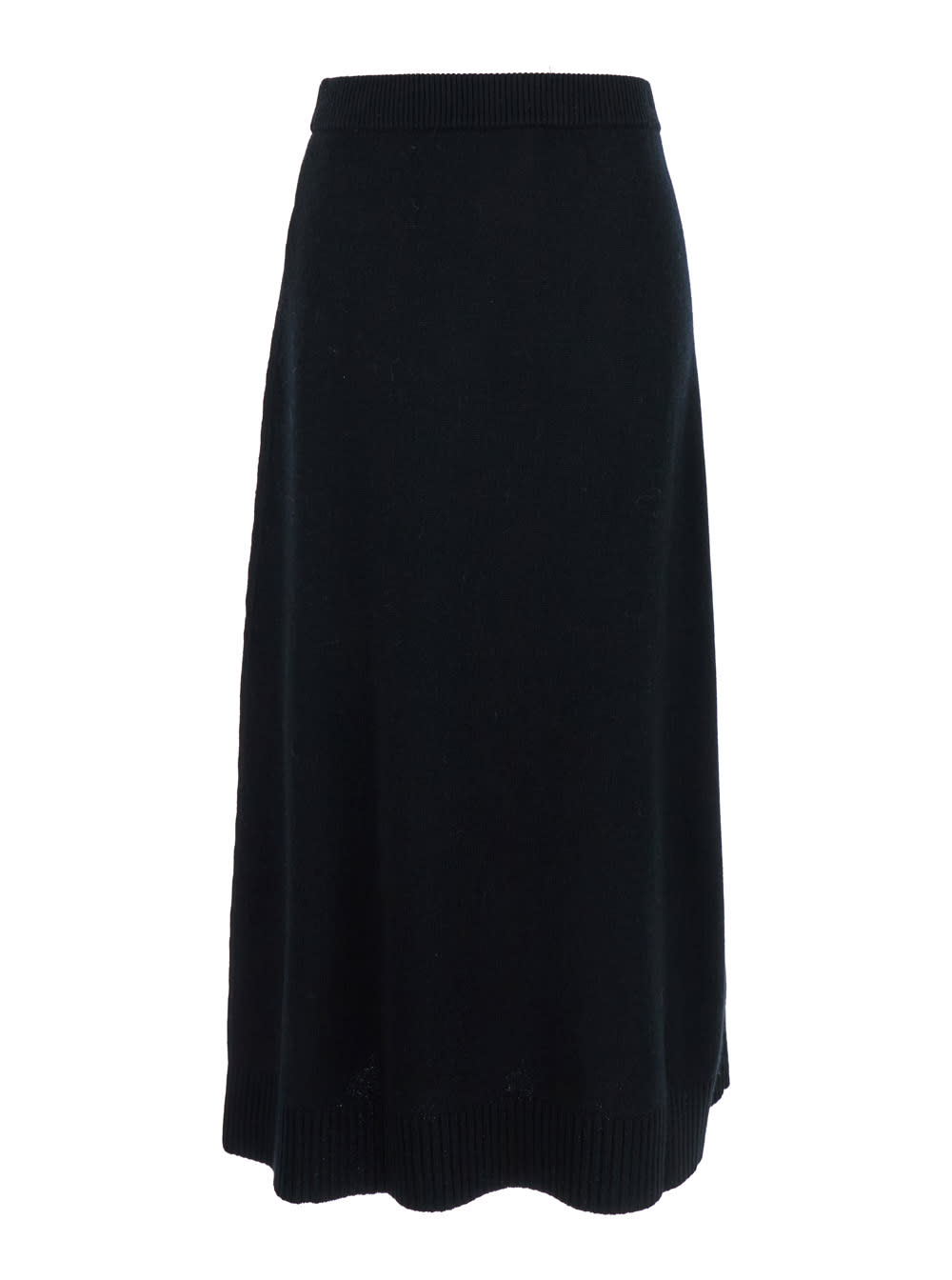 Shop Allude Black Flared Long Skirt In Wool And Cashmere Woman