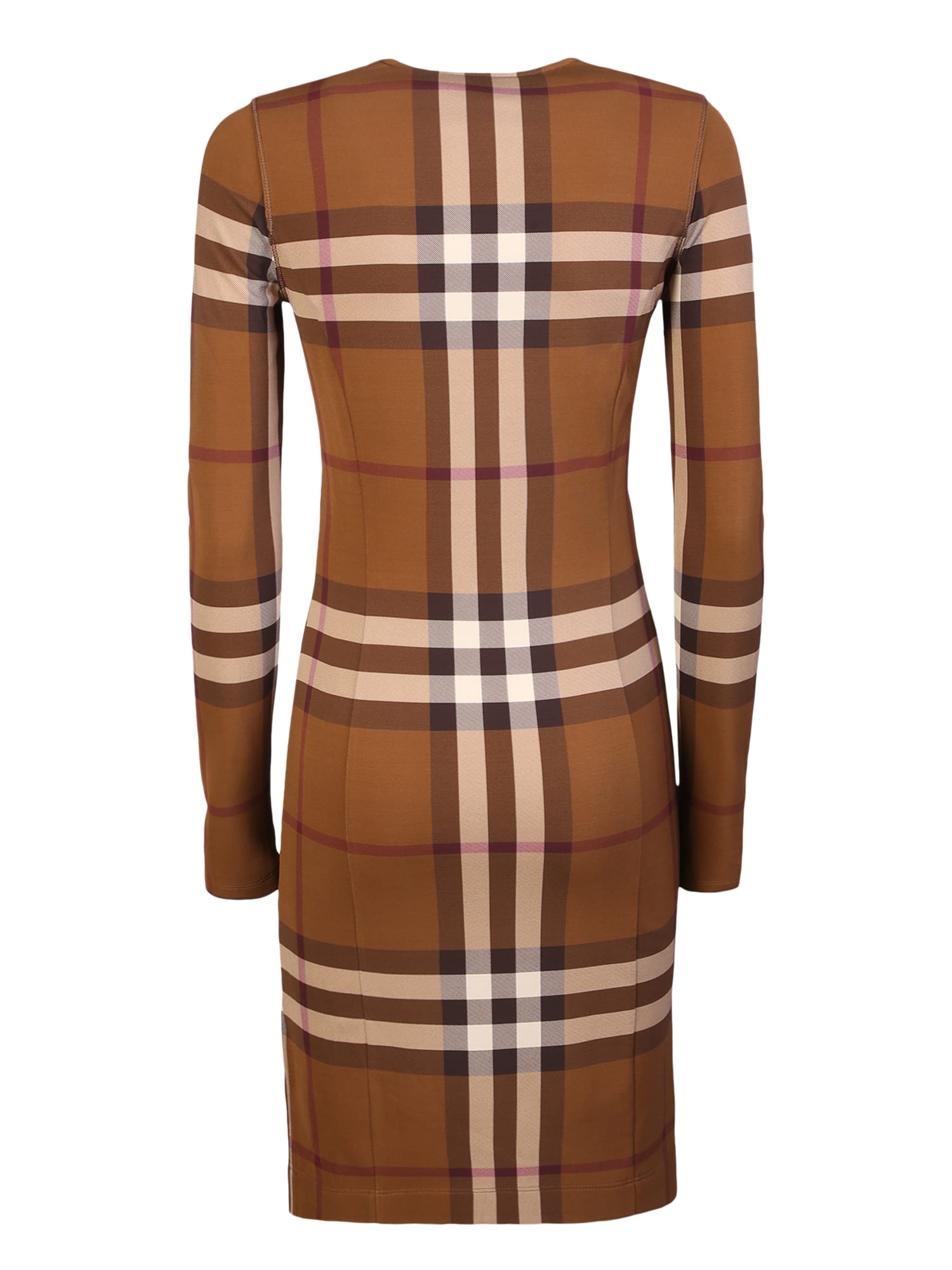 Burberry Brown Exaggerated Check Midi Dress In Brown