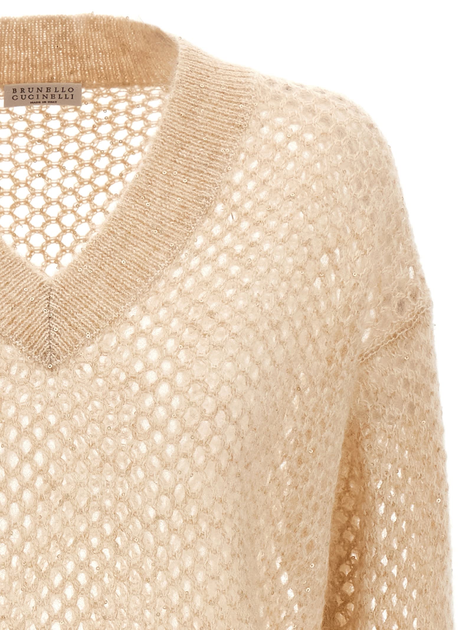Brunello Cucinelli Rustic Dazzling Net Sweater In Neutral