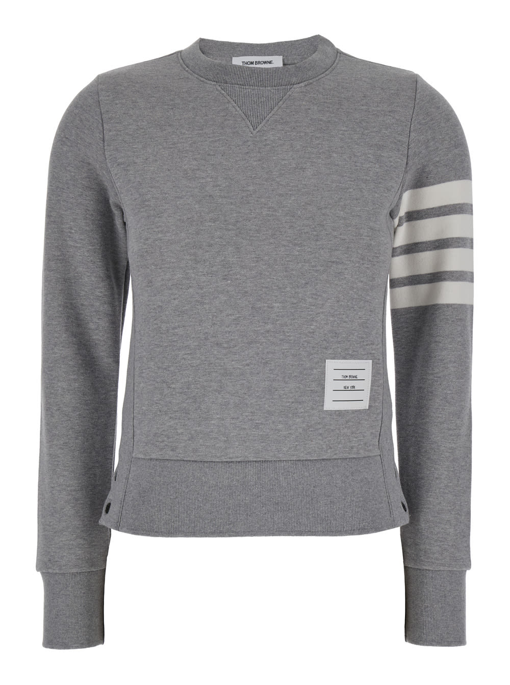 Shop Thom Browne Grey Crewneck Sweatshirt With 4-bar Maxi Logo On The Sleeve In Cotton Woman