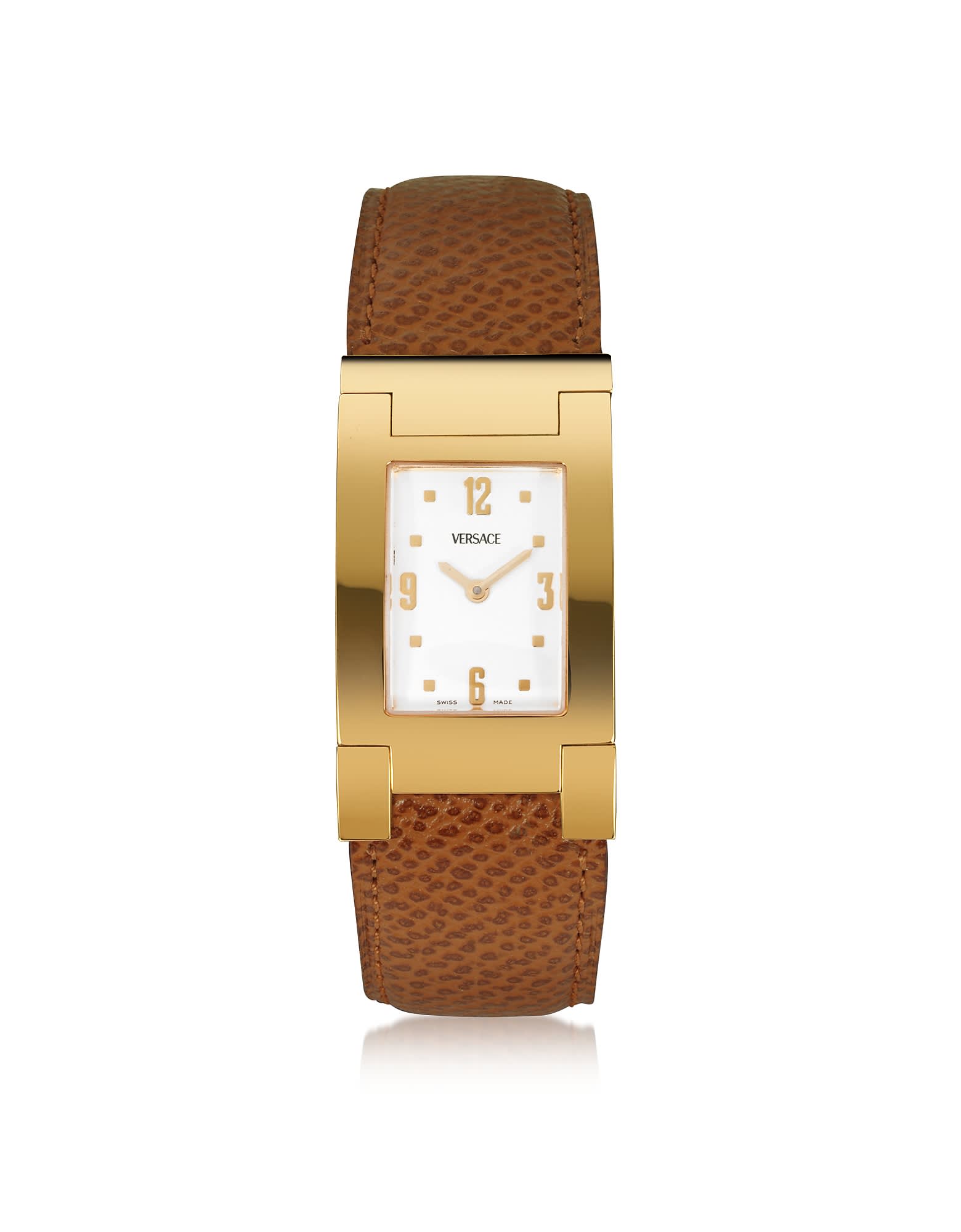 Versace On Fifth - Mens Gold Plated Brown Leather Watch