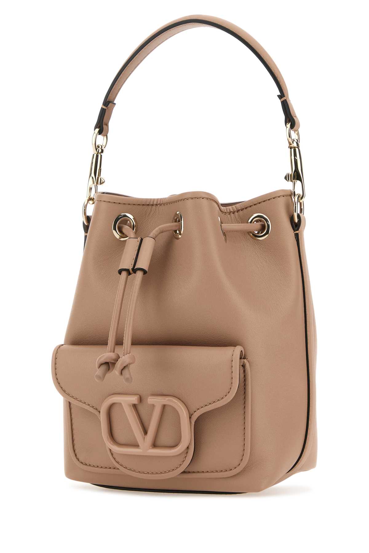 Shop Valentino Powder Pink Leather Locã² Bucket Bag In Rosecannelle