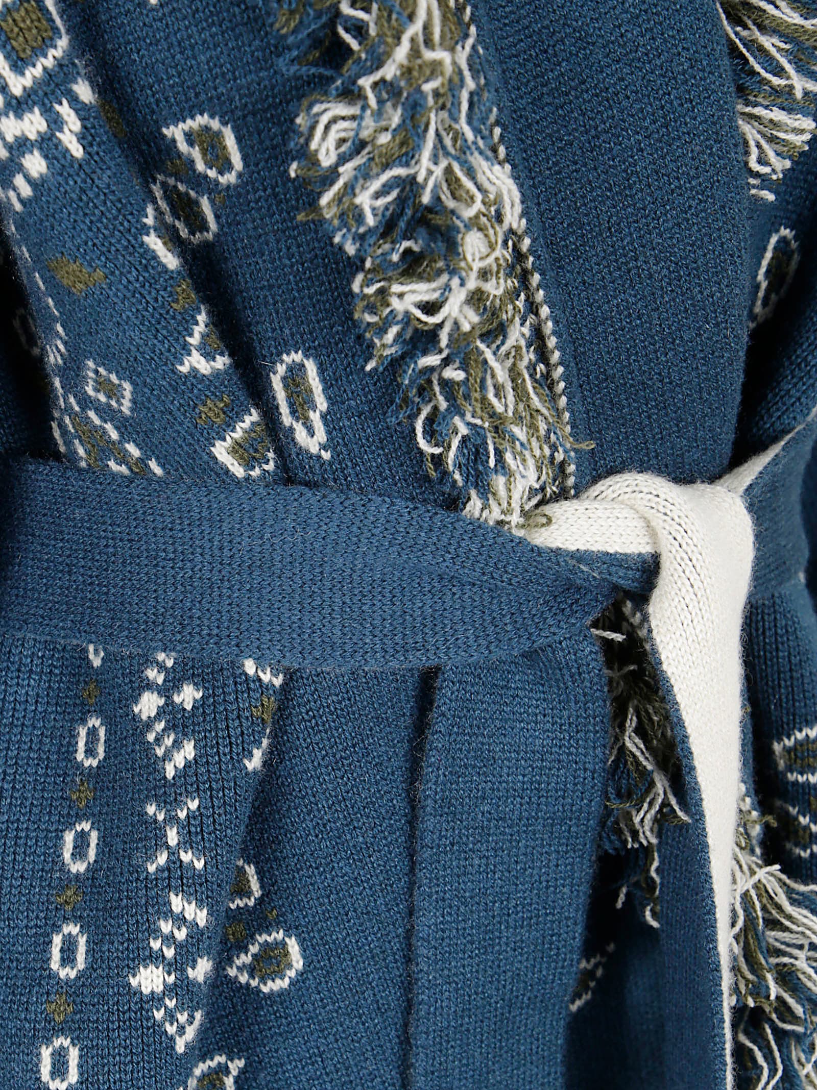 Alanui Bandana Jacquard Cashmere Cardigan With Two-tone Belt Closure In Blue