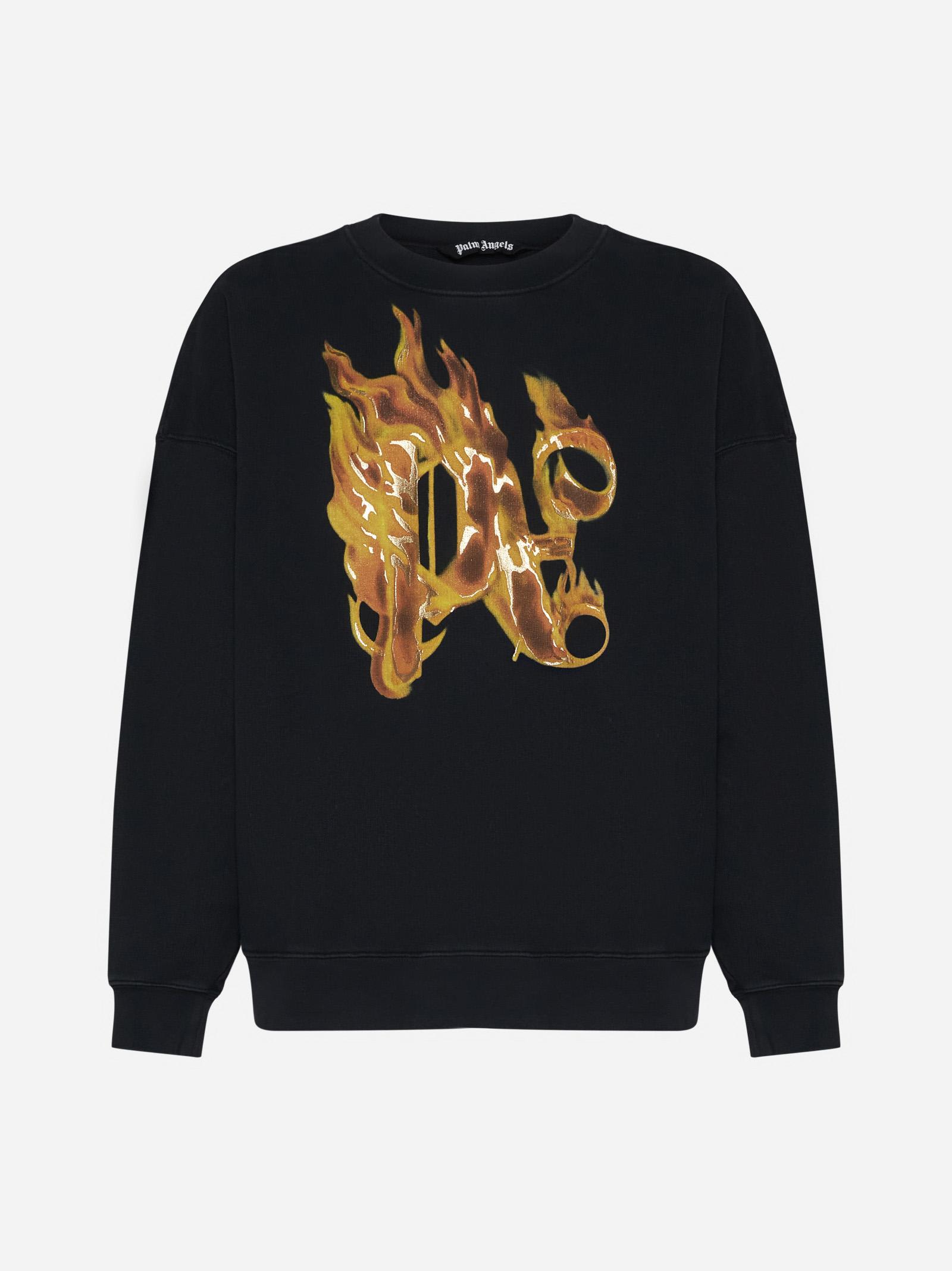 Shop Palm Angels Burning Monogram Cotton Sweatshirt In Black