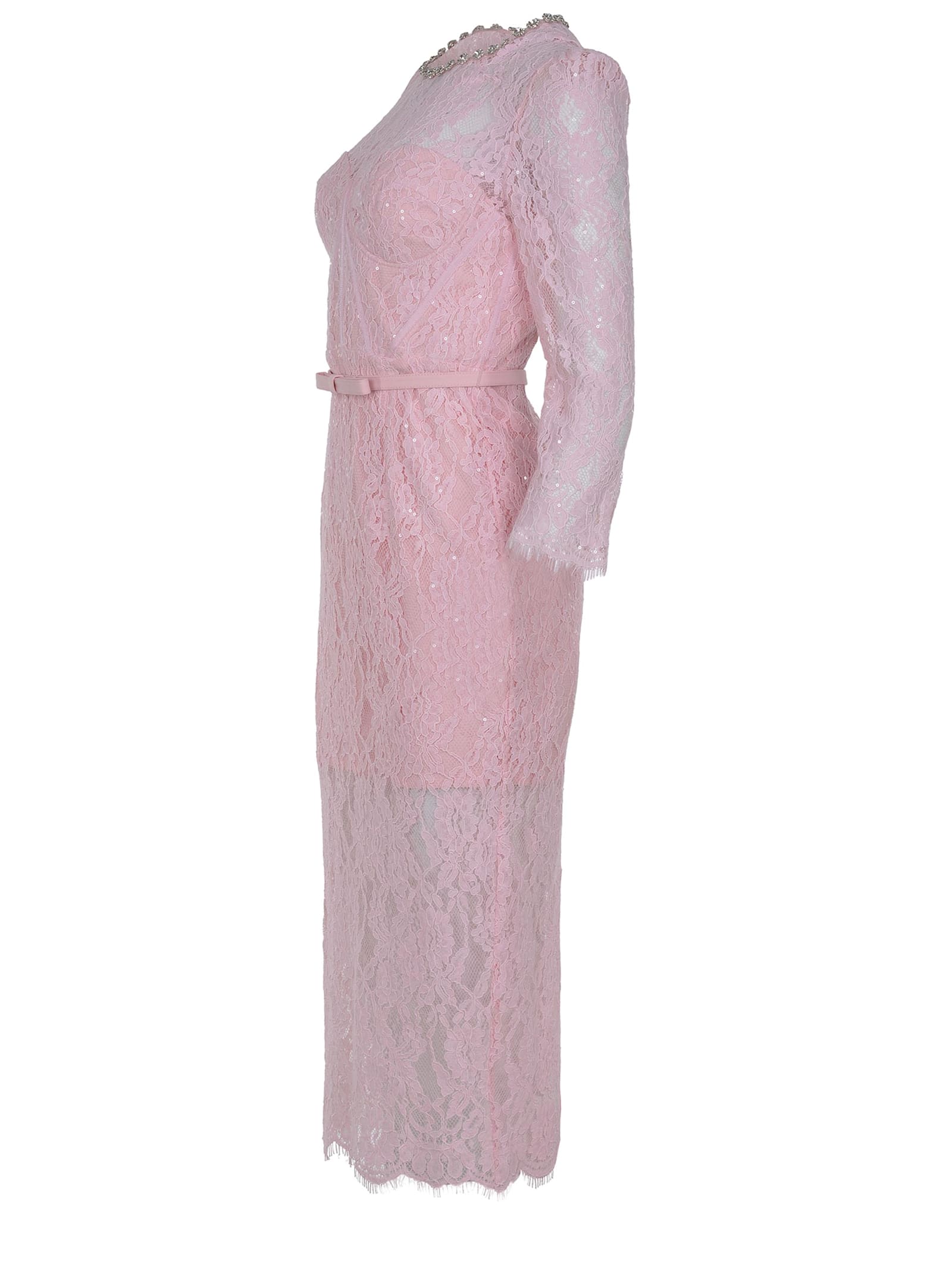 Self-portrait Lace Embellished Midi Dress In Pink