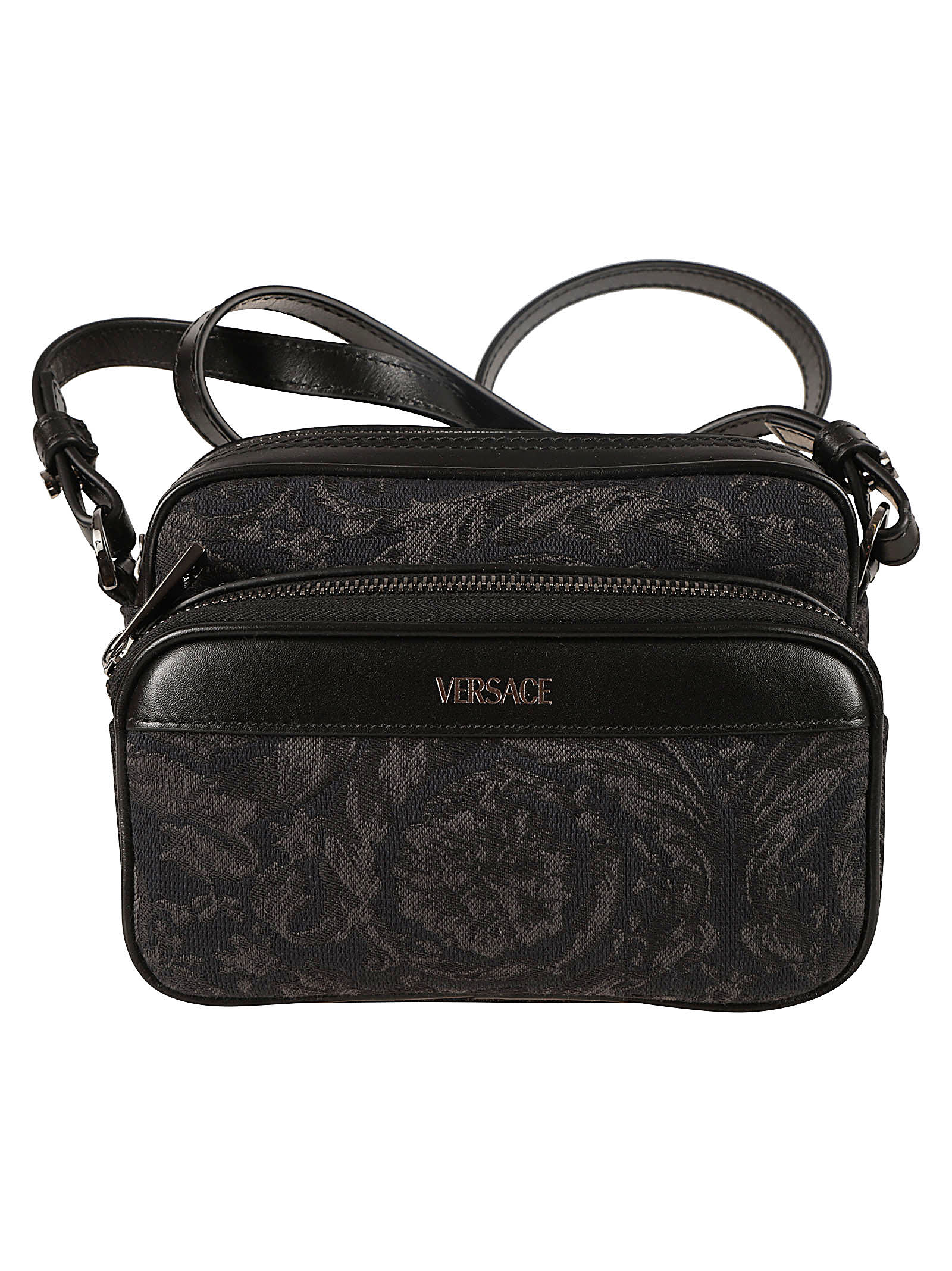 Shop Versace Small Jacquard Crossbody Bag In Black