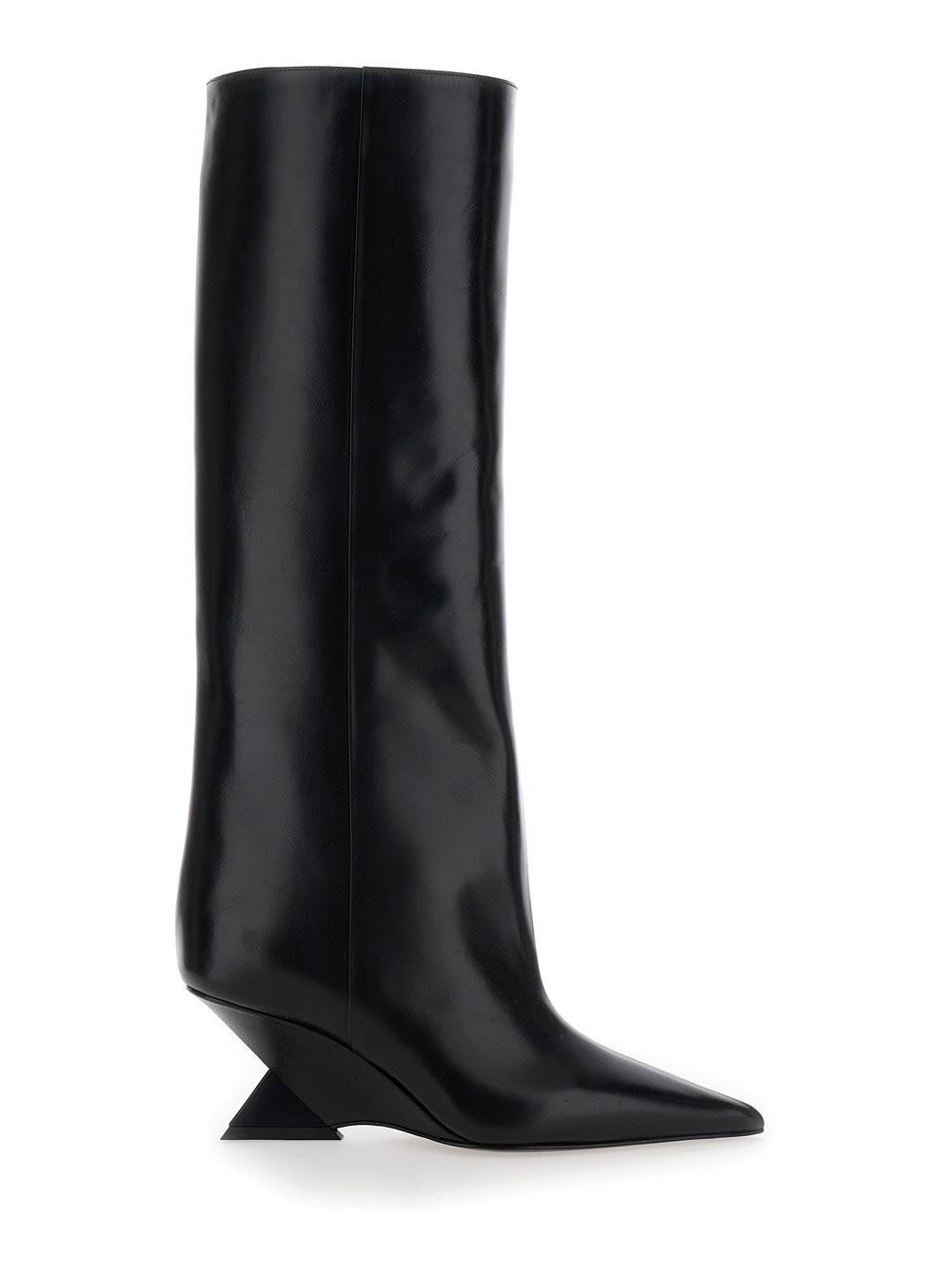 Shop Attico Cheope Black Slip-on Tube Boots Pyramidal Wedge In Leather Woman