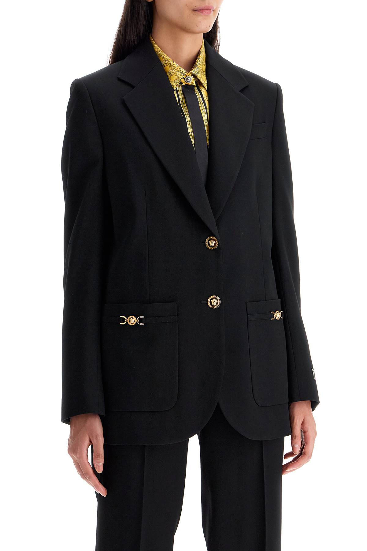 Shop Versace Black Stretch Wool Oversize Blazer In 1b000