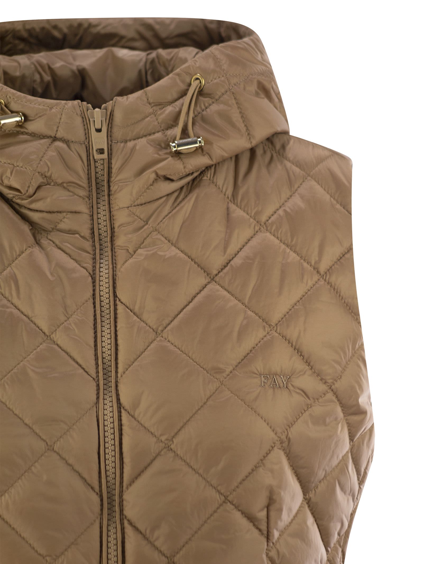 Fay Quilted Nylon Waistcoat In Camel
