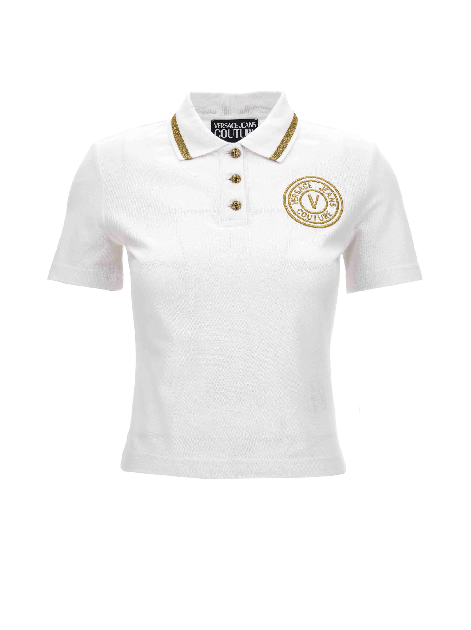 Versace Jeans Couture Woman Polo Shirt White Size S Cotton, Polyester, Elastane, Metallic Fiber In White