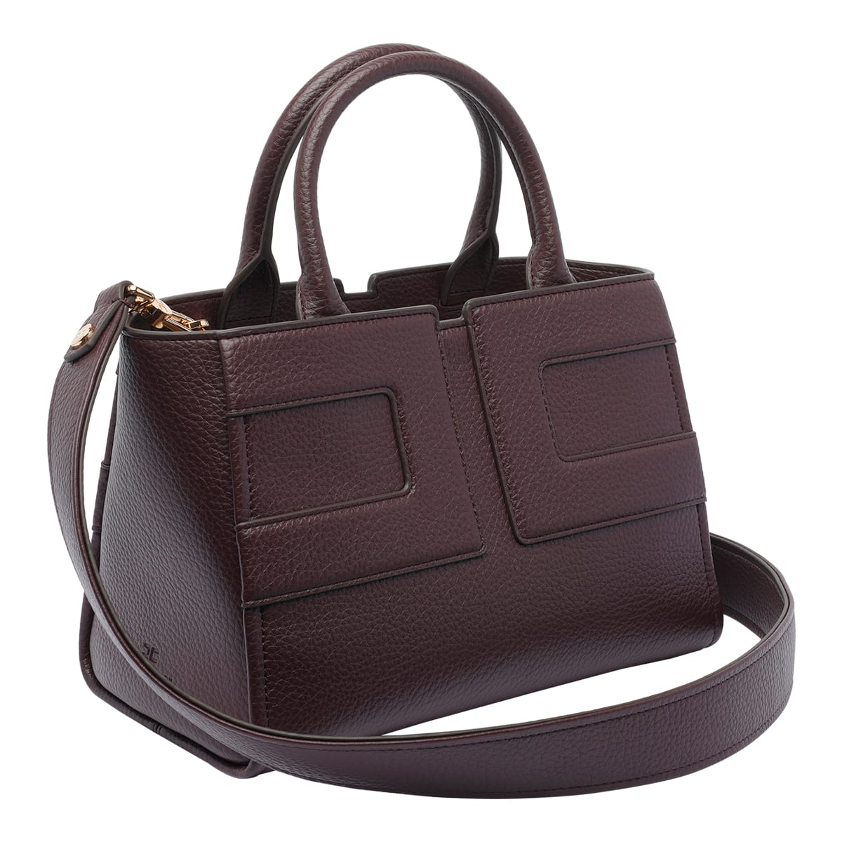 Elisabetta Franchi Leather Textured Shoulder Bag With 2 Handles In Red