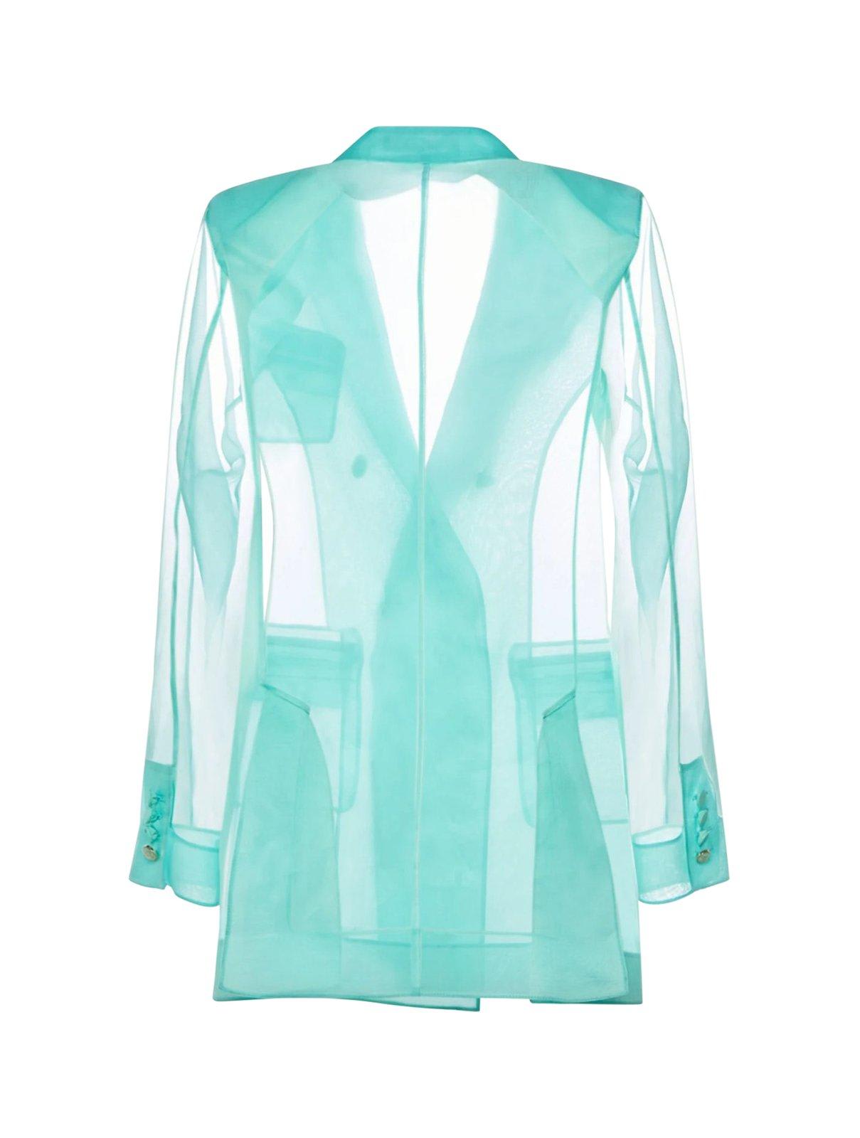 Shop Max Mara Negra Double-breasted Sheer Blazer In Clear Blue