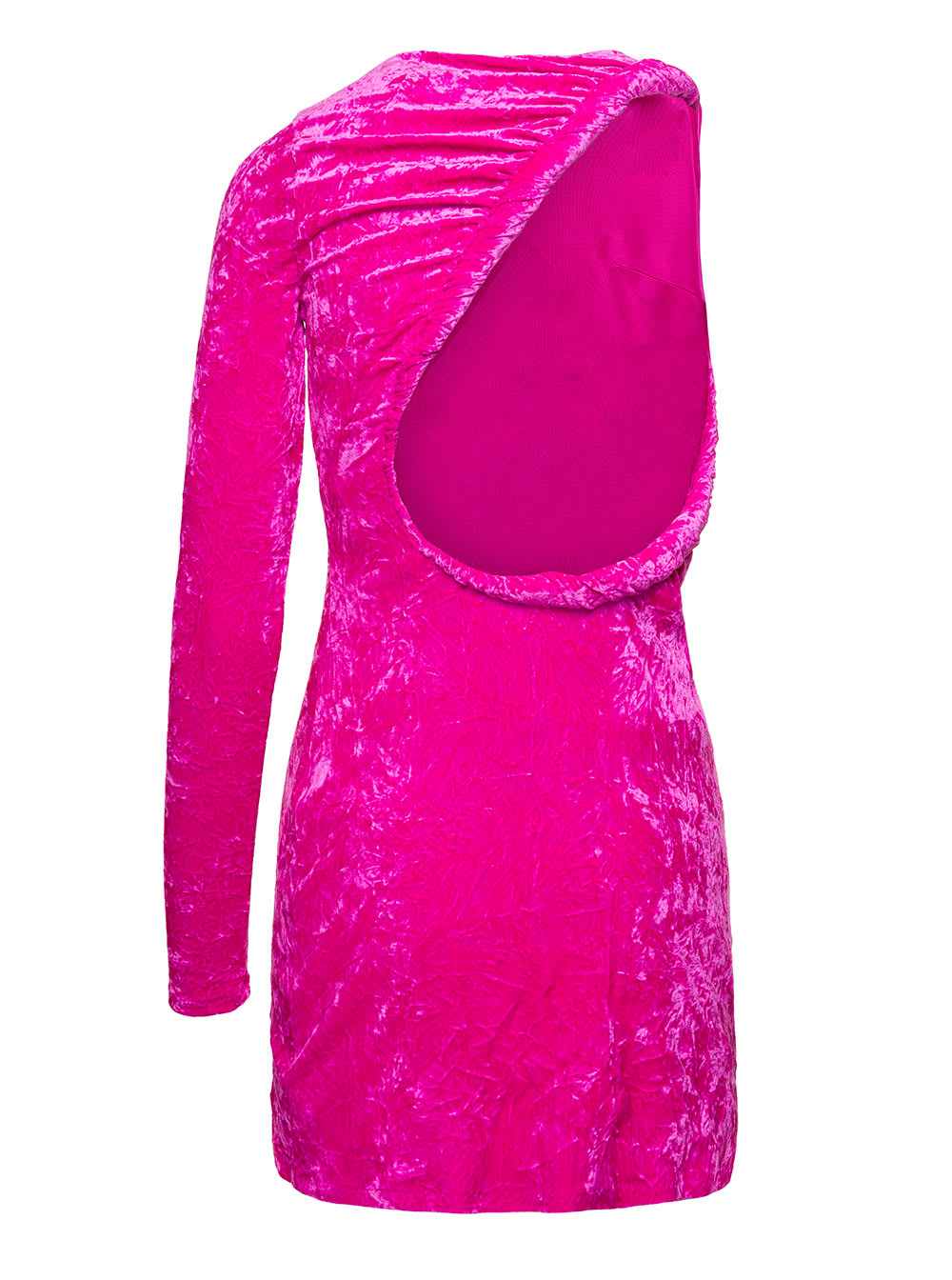 Shop Versace Crushed Velvet Asymmetric Mini Dress In Pink