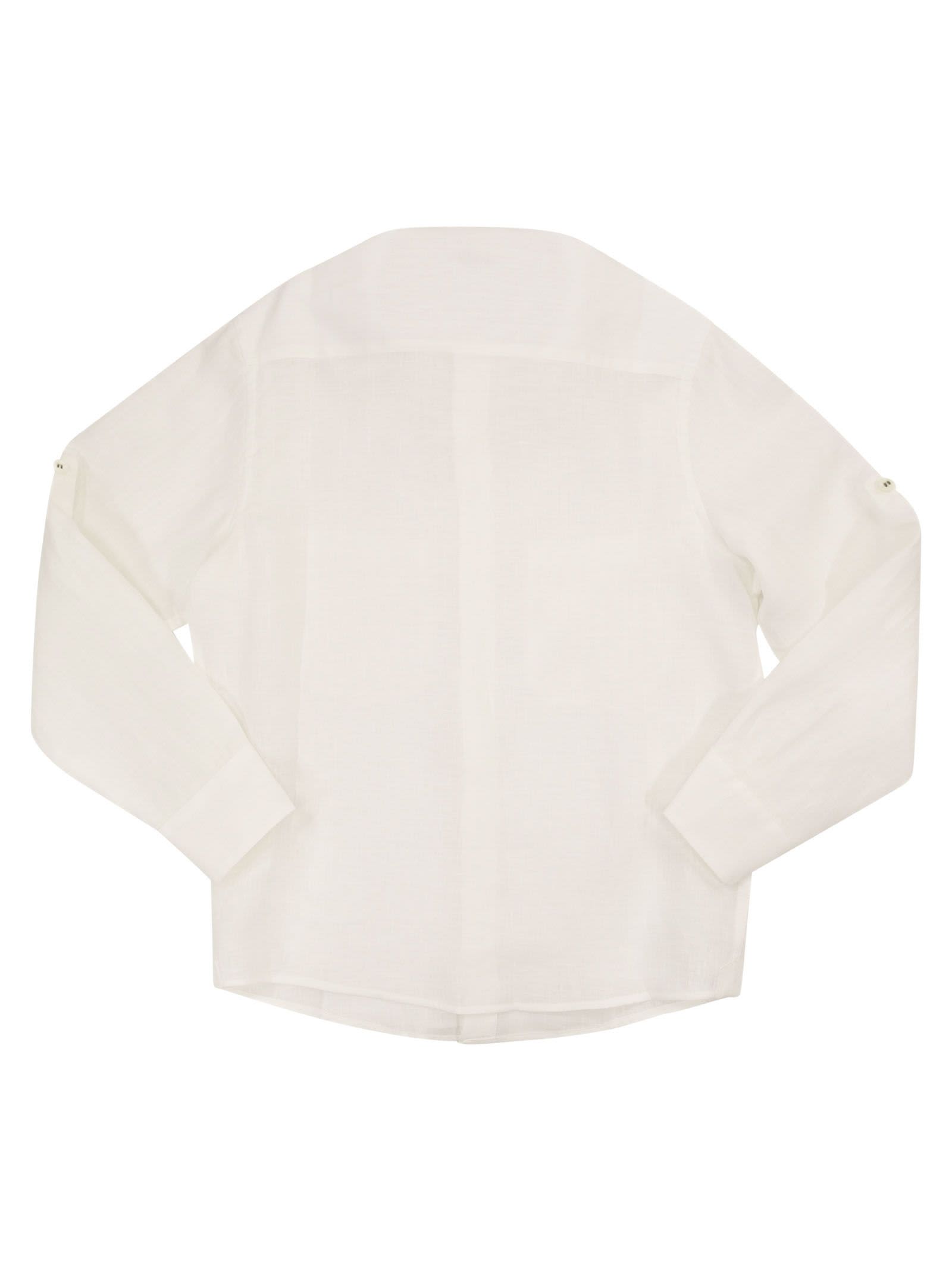 Shop Brunello Cucinelli Linen Shirt With Mandarin Collar And Pockets In White