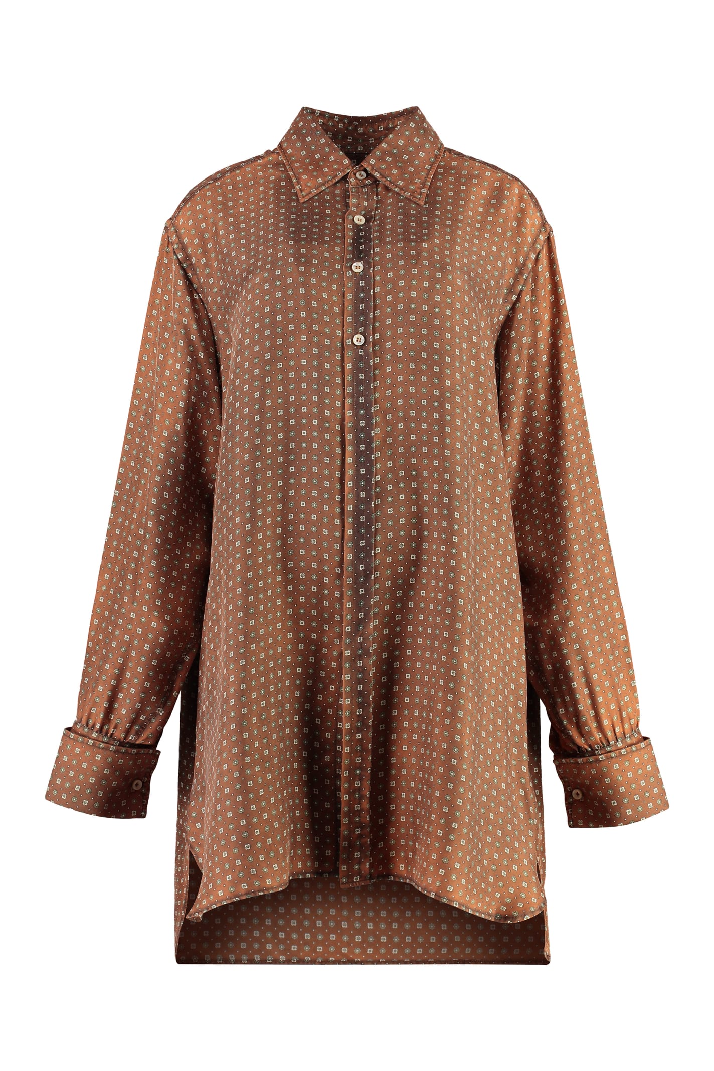 Shop Maison Margiela Printed Silk Shirt In Brown