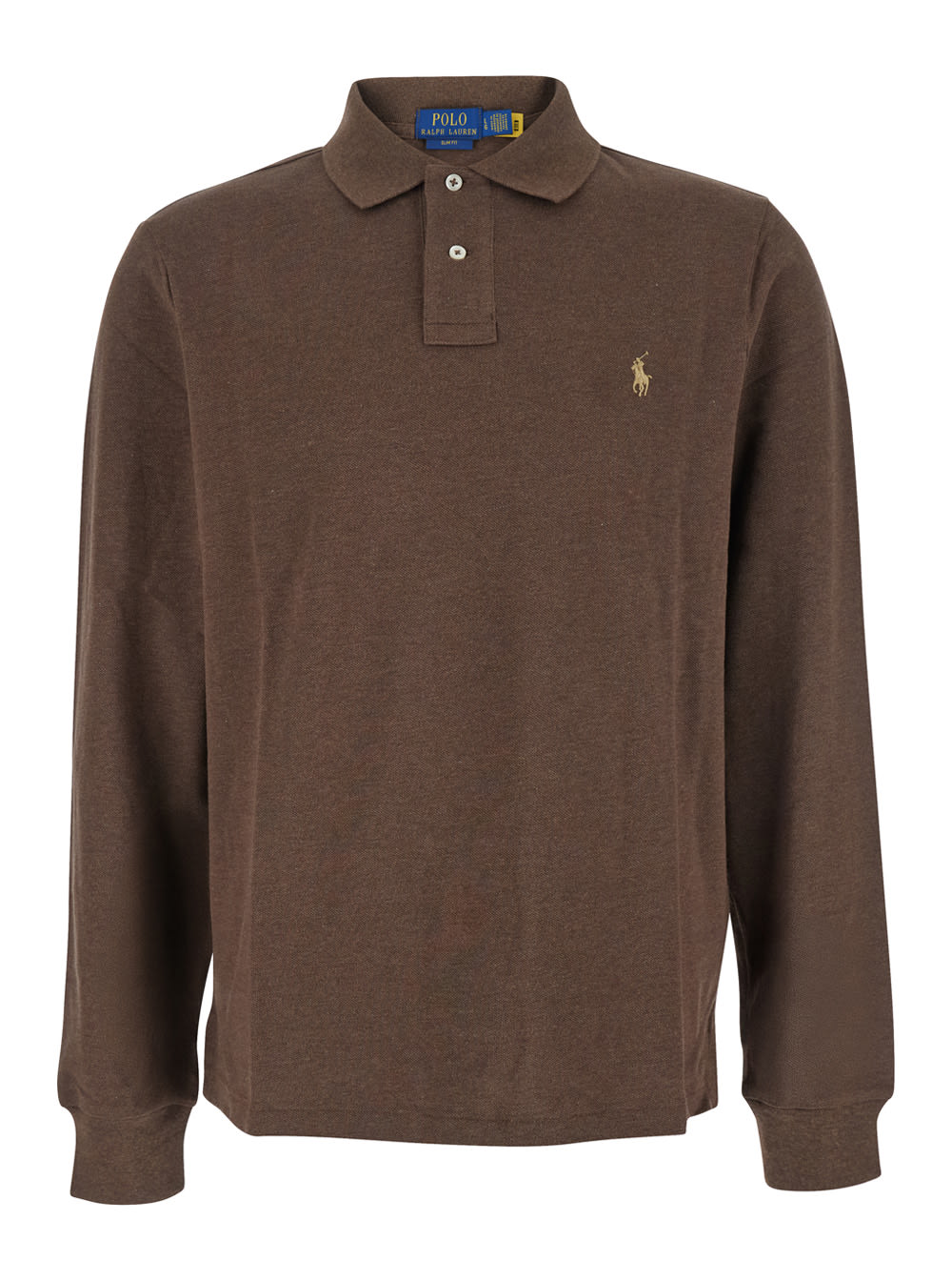 Polo Ralph Lauren Slim Fit Brown Polo Shirt With Long Sleeves And Pony Embroidery On The Front In Cotton Man In Multi