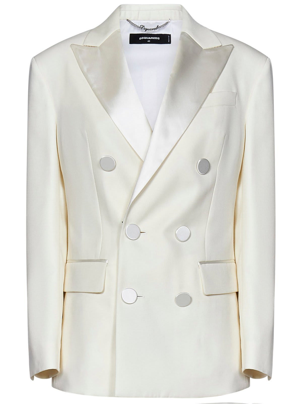 Shop Dsquared2 Boston Double-breasted Satin Suit In White