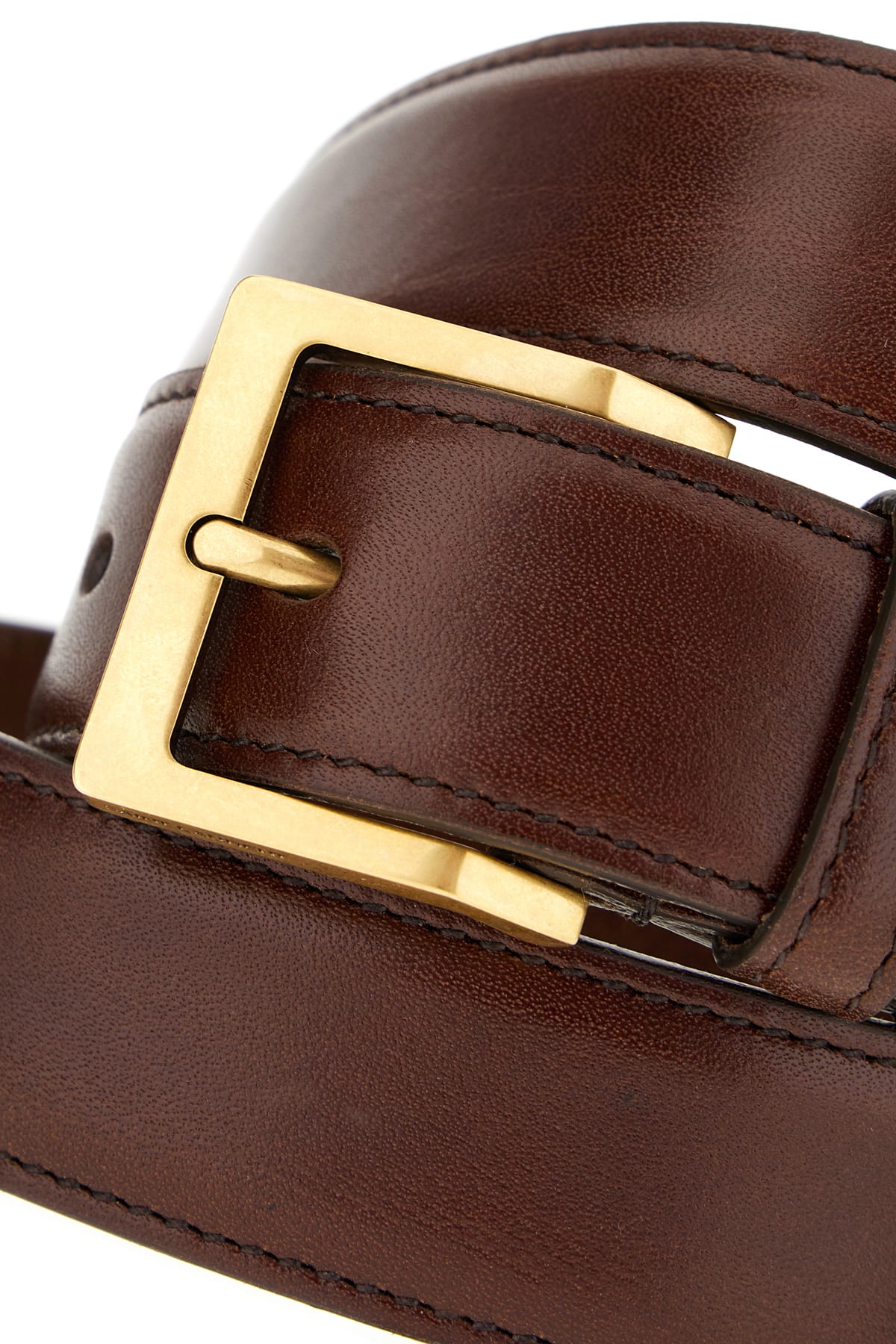 Saint Laurent Leather Belt With Adjustable Length And Gold-tone Buckle In Brown