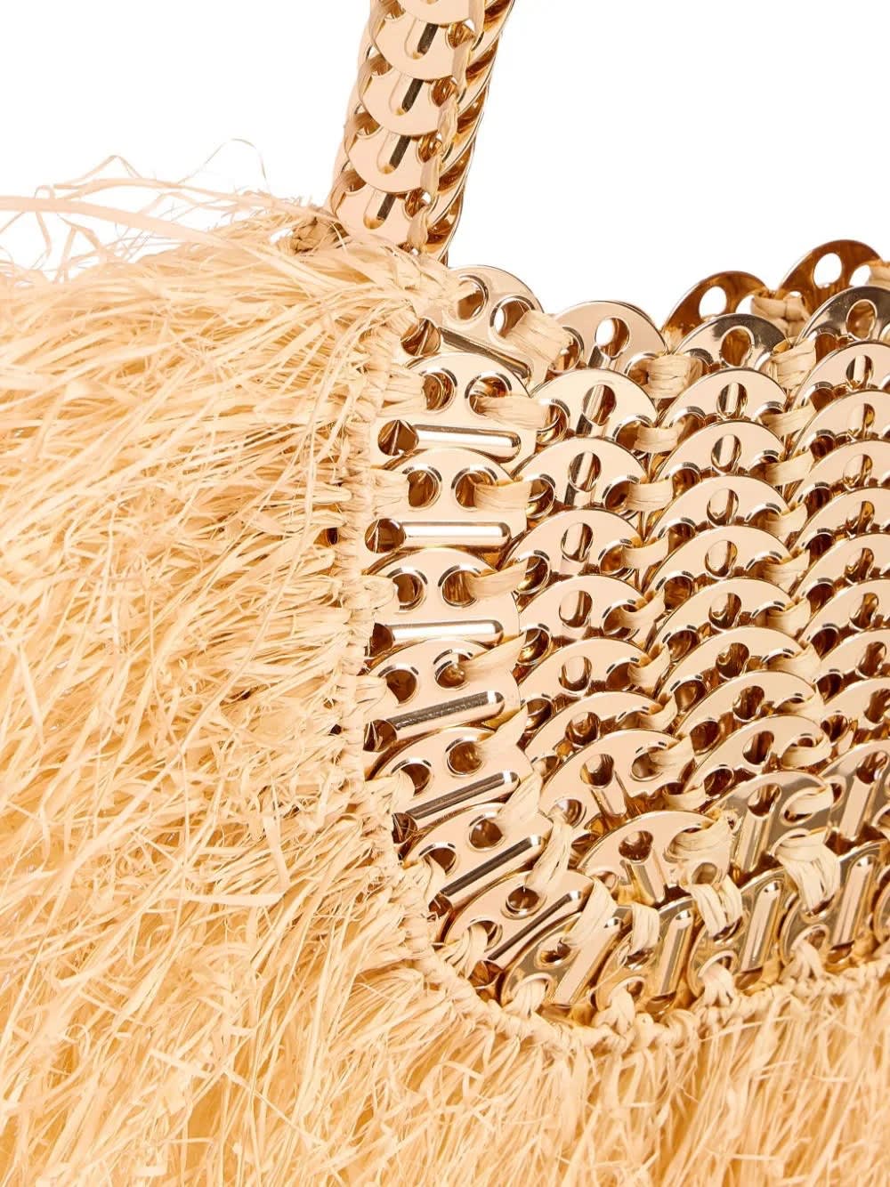 Shop Rabanne Iconic 1969 Natural Wove Raffia Bag In Natural / Light Gold