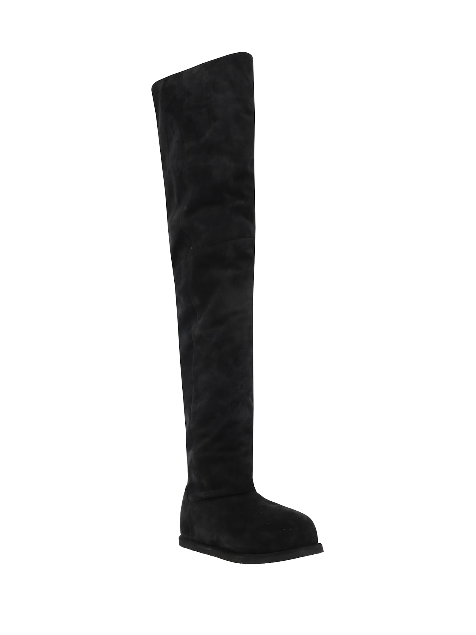 Amina Muaddi Black Suede Heidi Over The Knee Boots In White