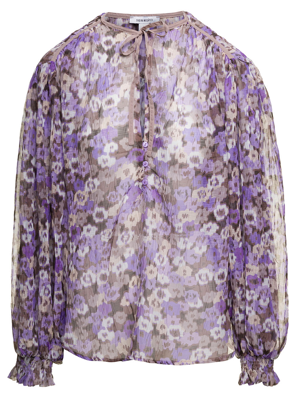 Shop Sabina Musayev Atara Purple Blosue With All-over Floreal Print In Polyester Woman In Violet