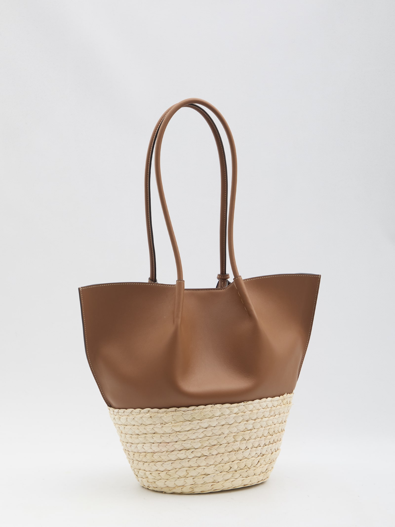 Tod's Medium Shopping Bag In Brown Leather And Raffia In Brown