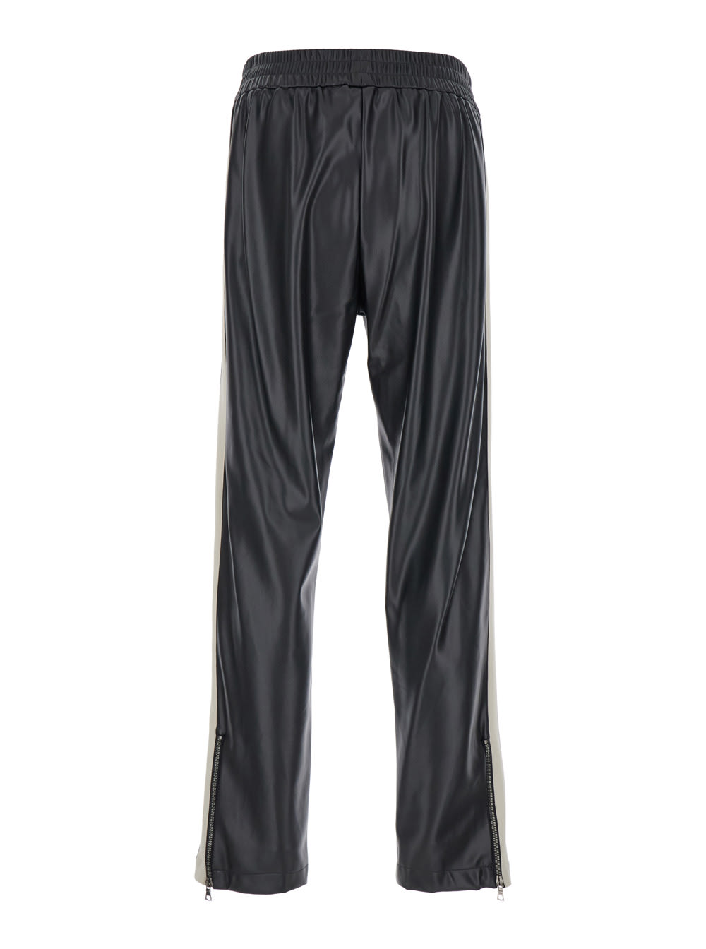 Shop Palm Angels Black Track Pants With Logo Print In Eco Leather Man