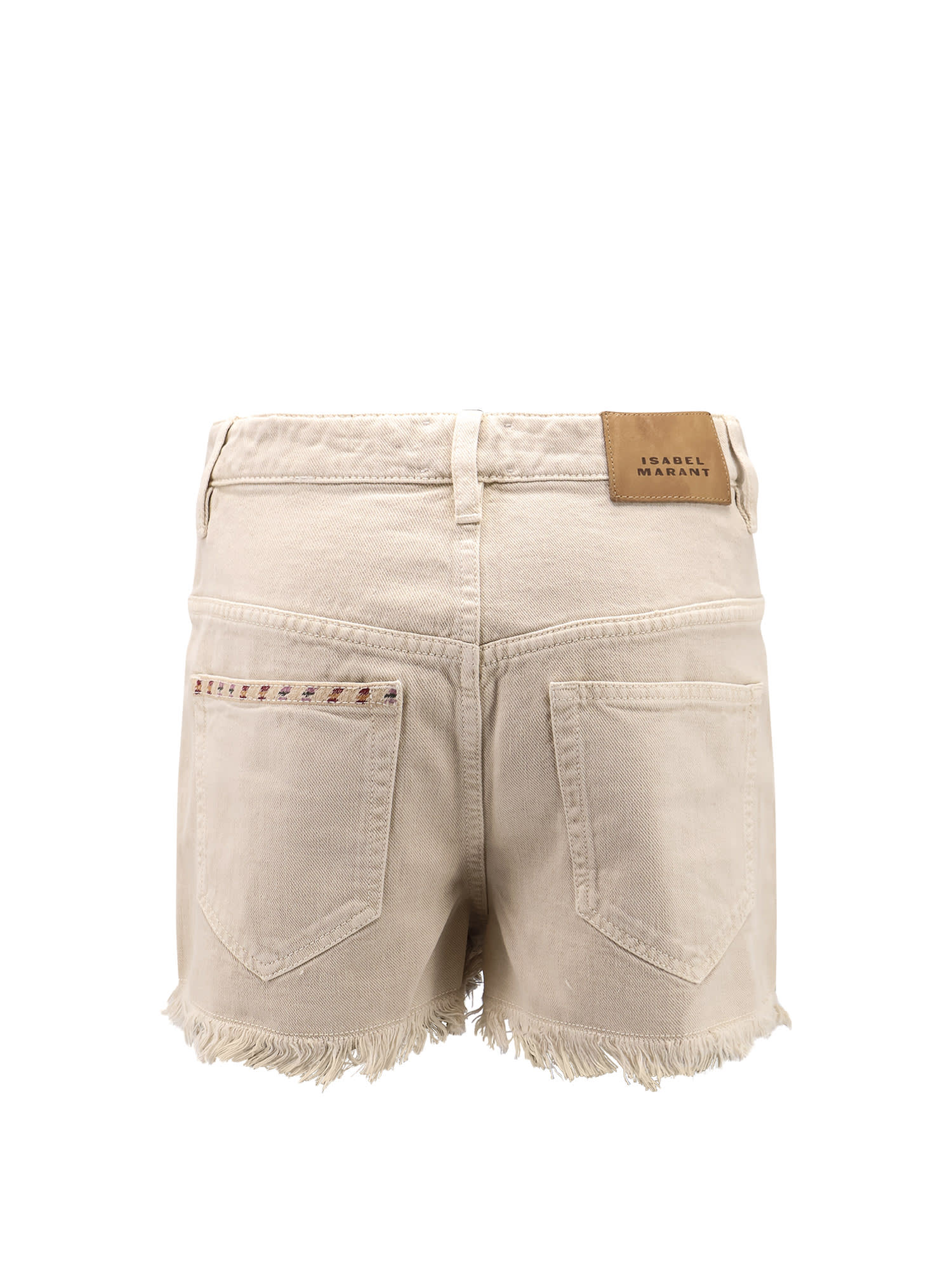 Isabel Marant Étoile Lesia Beige Shorts With Fringed Hem And Embroidered Motif In Denim Woman In Ecru