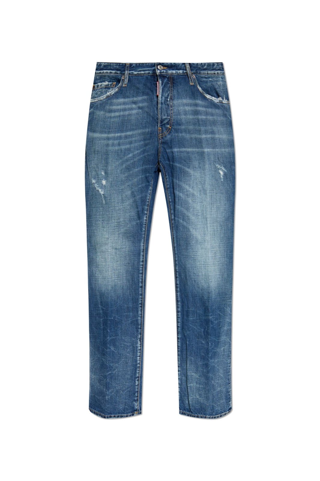 Shop Dsquared2 Logo Patch Distressed Jeans In Blue